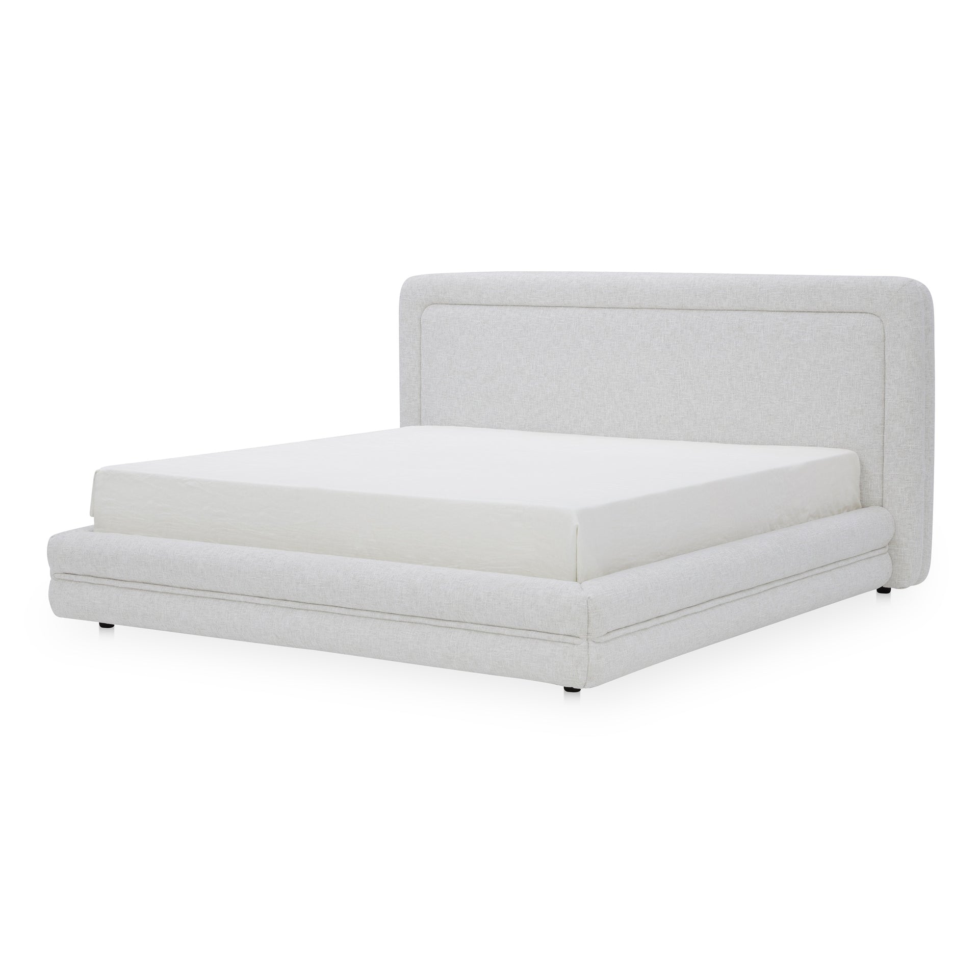 Elix Queen Bed, Curved Tufted Upholstered Headboard, Polyester Upholstery, No Box Spring Required, Pebble