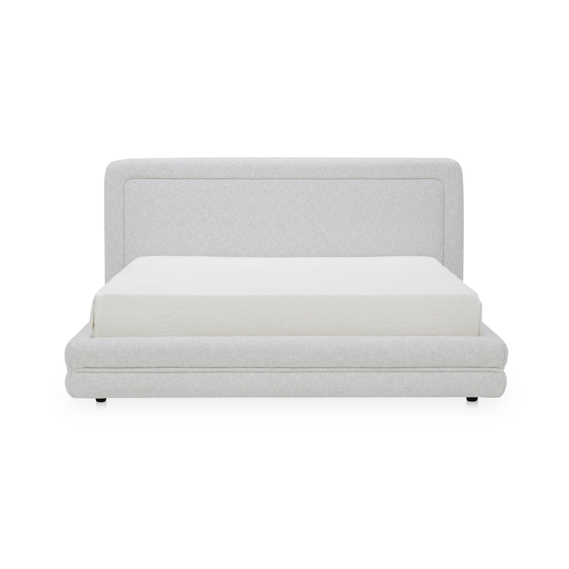 Elix Queen Bed, Curved Tufted Upholstered Headboard, Polyester Upholstery, No Box Spring Required, Pebble
