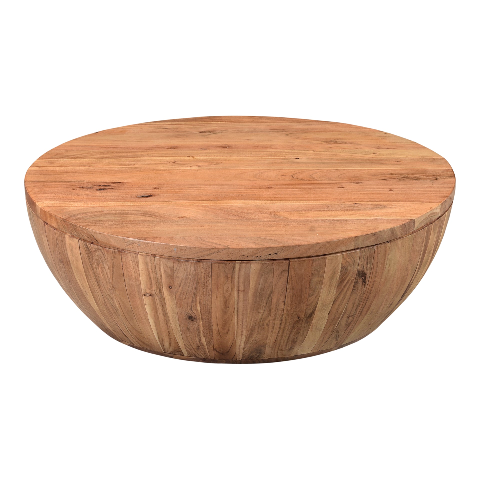 Lenora Coffee Table, Round Solid Acacia Wood with Swivel Top and Storage, Natural Finish