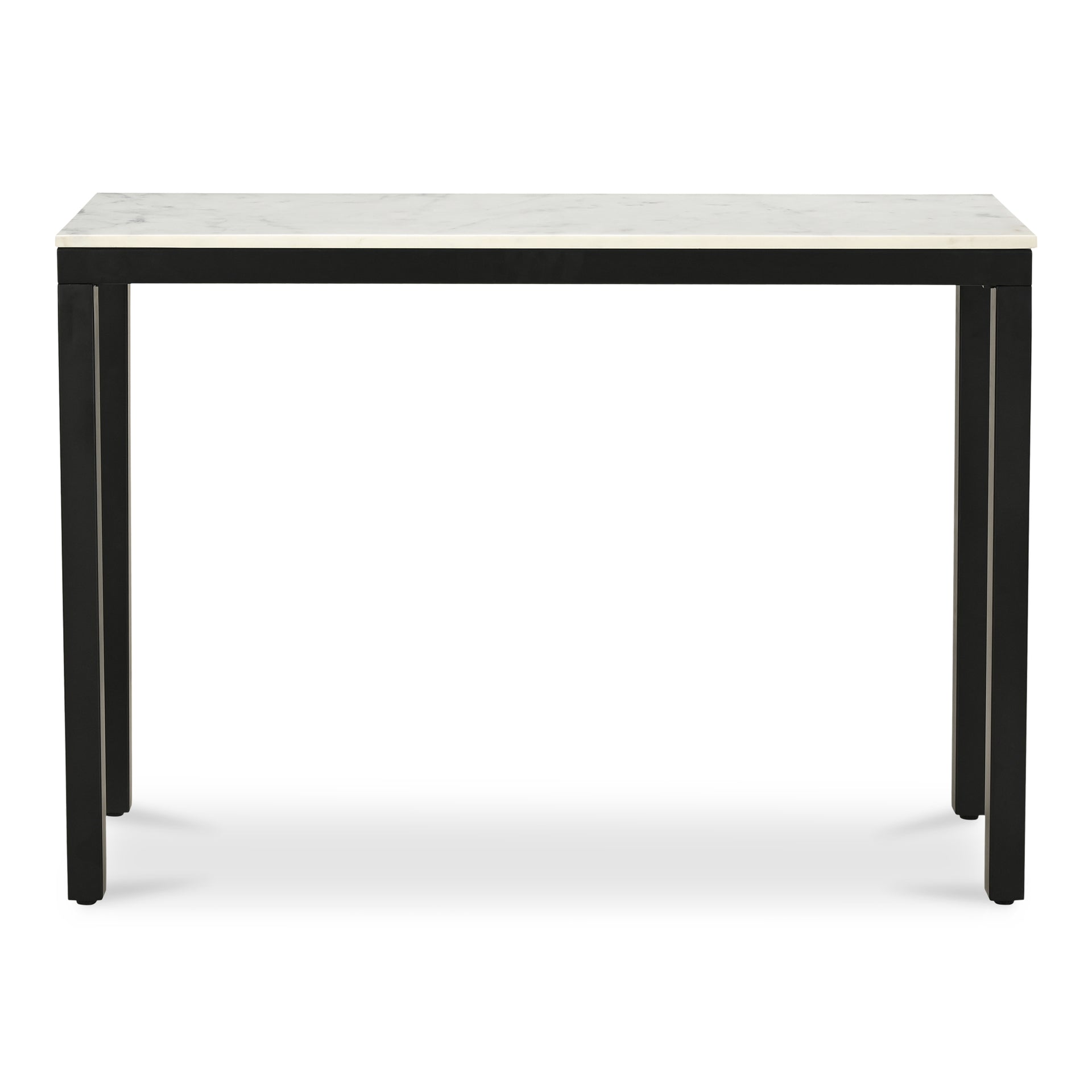 Upton Console Table, White Banswara Marble Top, Black Powder-Coated Iron Frame