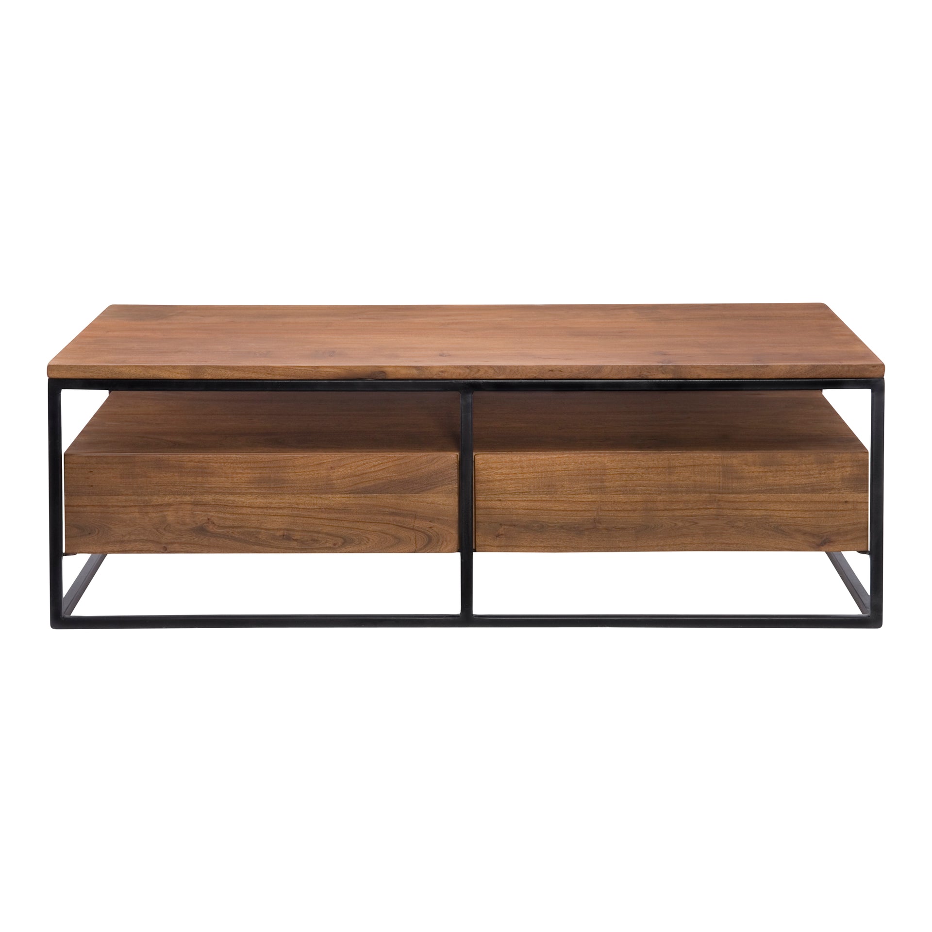 Burrard Coffee Table, Rectangular Solid Acacia Wood, Iron Frame, Brown Finish