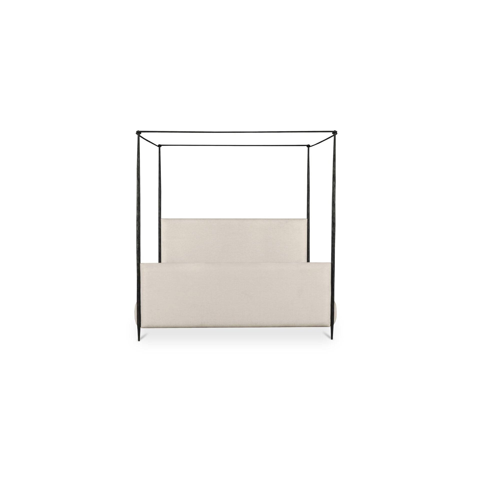 Fenner Queen Canopy Bed, Bowed Canopy Frame, Hammered Iron, Polyester Upholstery, No Box Spring Needed, Beige