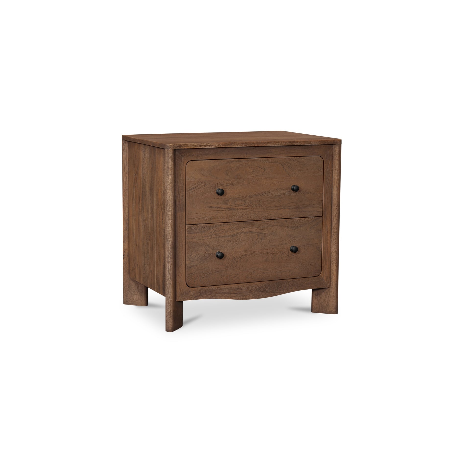 Marisol Nightstand, Solid Acacia Wood, Wire Brush Finish, Diagonal Legs, Dark Brown