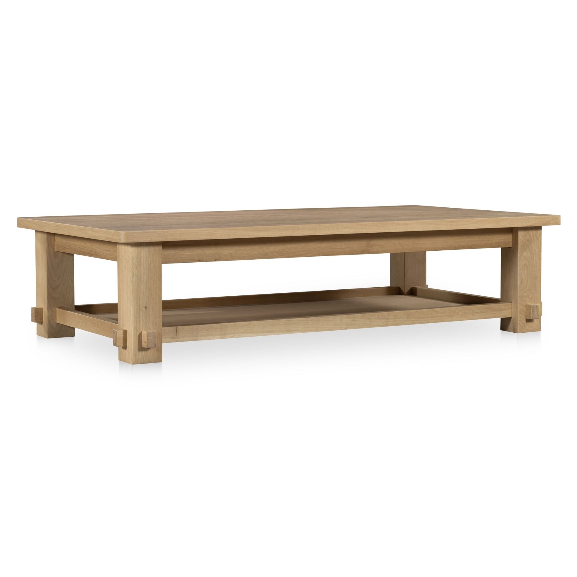 Marisol Coffee Table, Solid Oak, Rounded Corners, Tray Shelf Detailing, Natural
