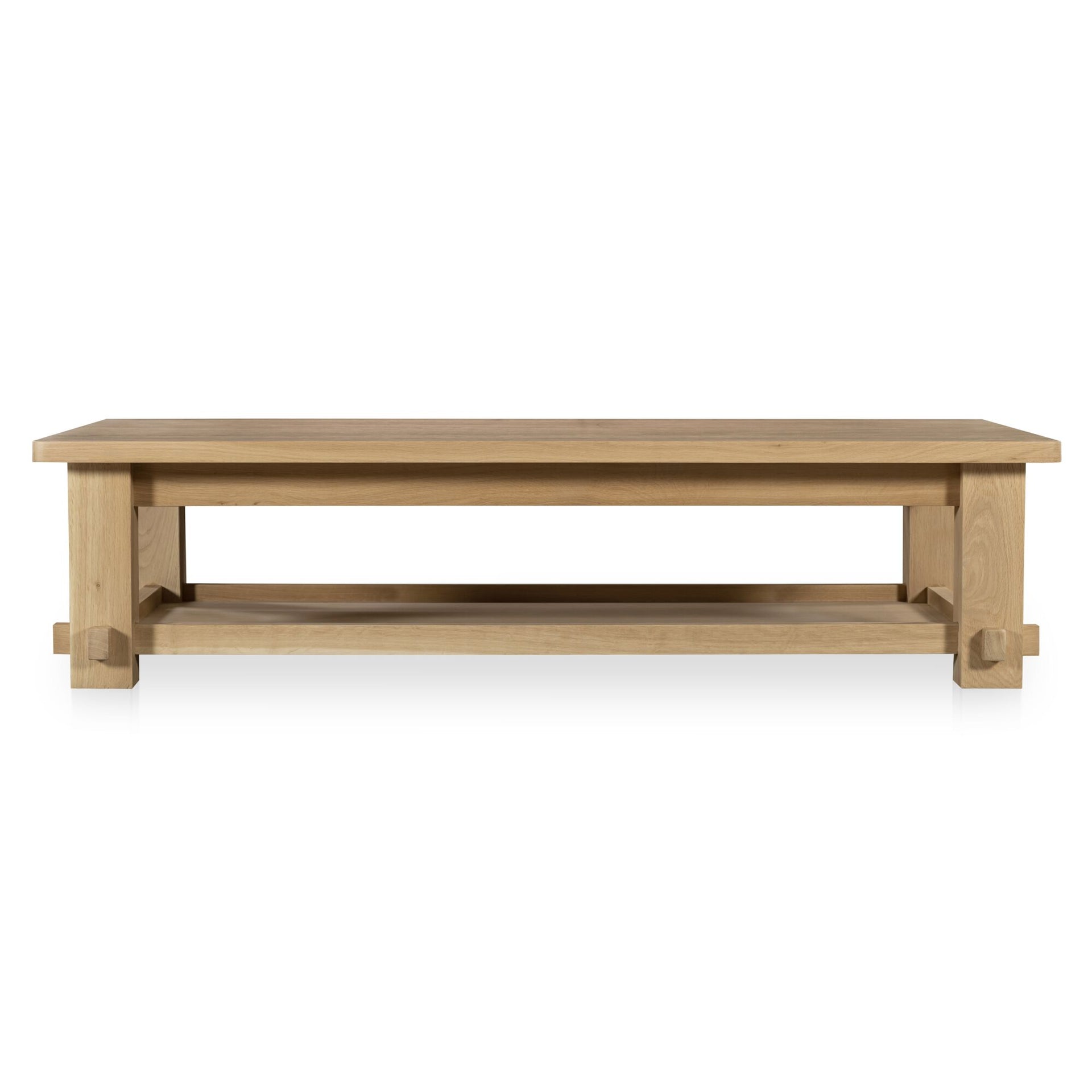 Marisol Coffee Table, Solid Oak, Rounded Corners, Tray Shelf Detailing, Natural