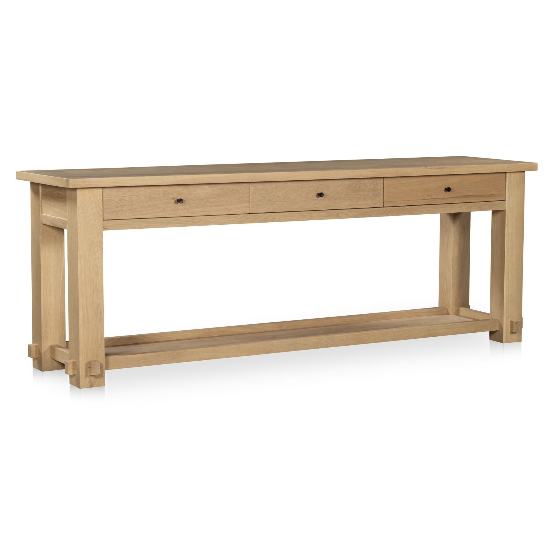 Marisol Console Table, Solid Oak, Three Drawers, Tray Shelf Detailing, Natural