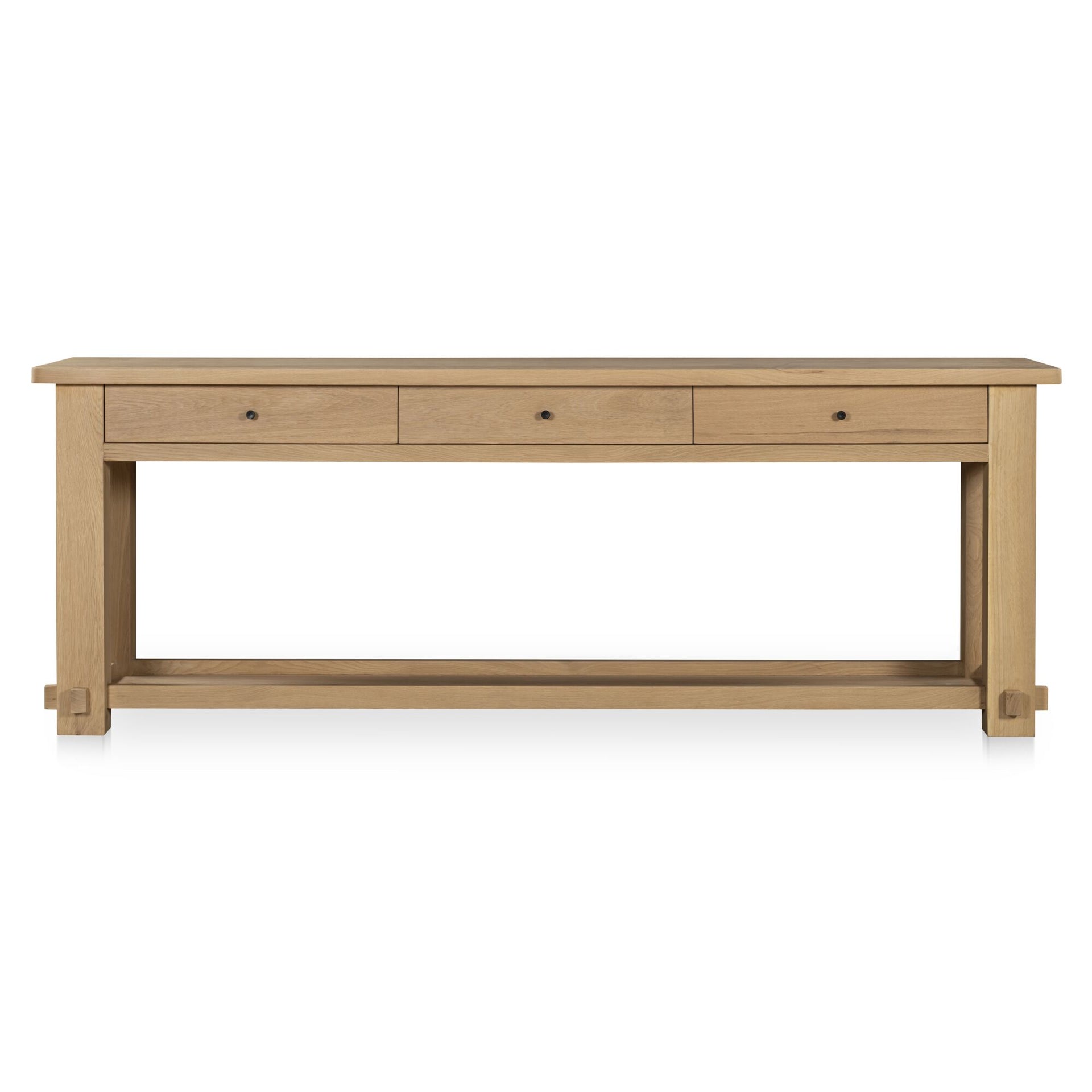 Marisol Console Table, Solid Oak, Three Drawers, Tray Shelf Detailing, Natural