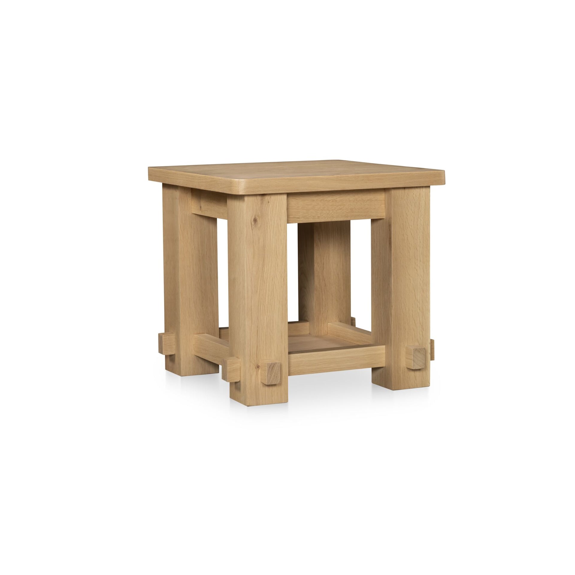 Marisol Side Table, Solid Oak, Rounded Corners, Tray Shelf Detailing, Natural