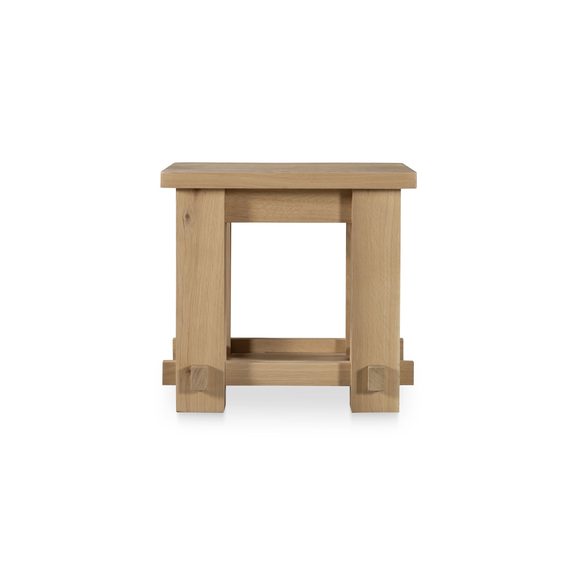 Marisol Side Table, Solid Oak, Rounded Corners, Tray Shelf Detailing, Natural