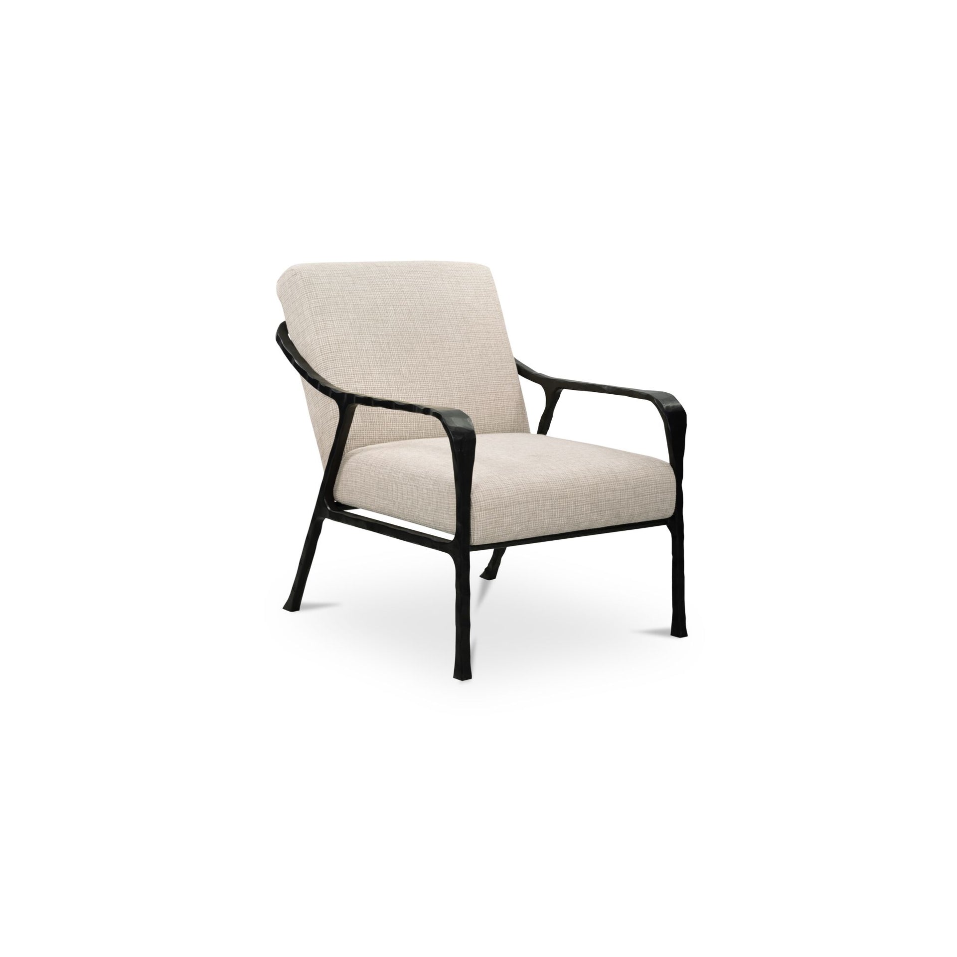 Wexley Accent Chair, Hammered Cast Aluminum, Textured Polyester Upholstery, Cushion Back, Stain Resistant, Beige