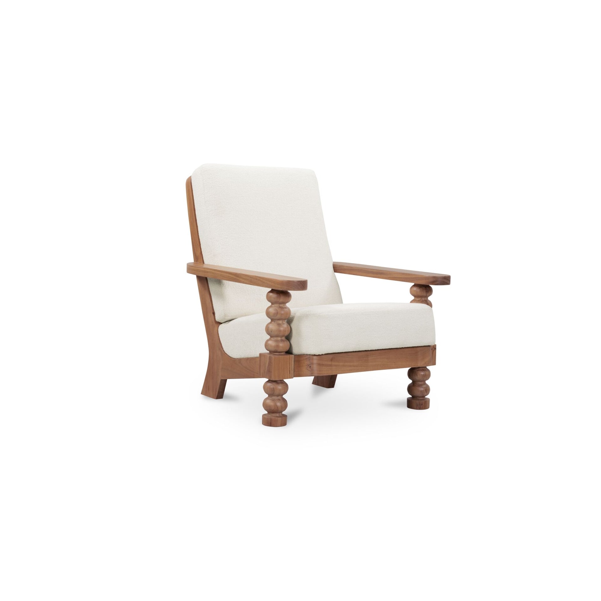 Halcyon Accent Chair, Solid Acacia Frame, Turned Legs, Polyester Upholstery, High Back, Off White