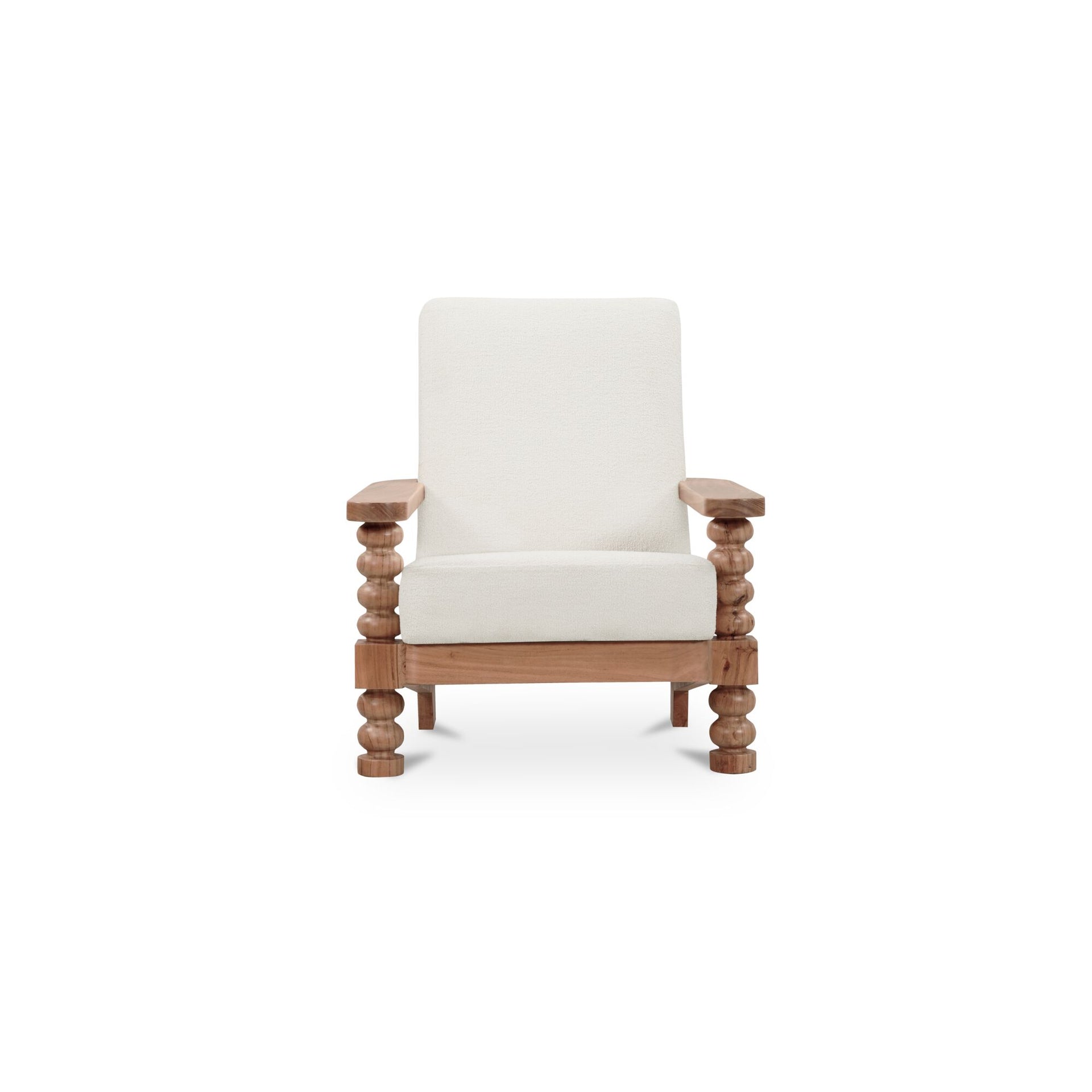 Halcyon Accent Chair, Solid Acacia Frame, Turned Legs, Polyester Upholstery, High Back, Off White