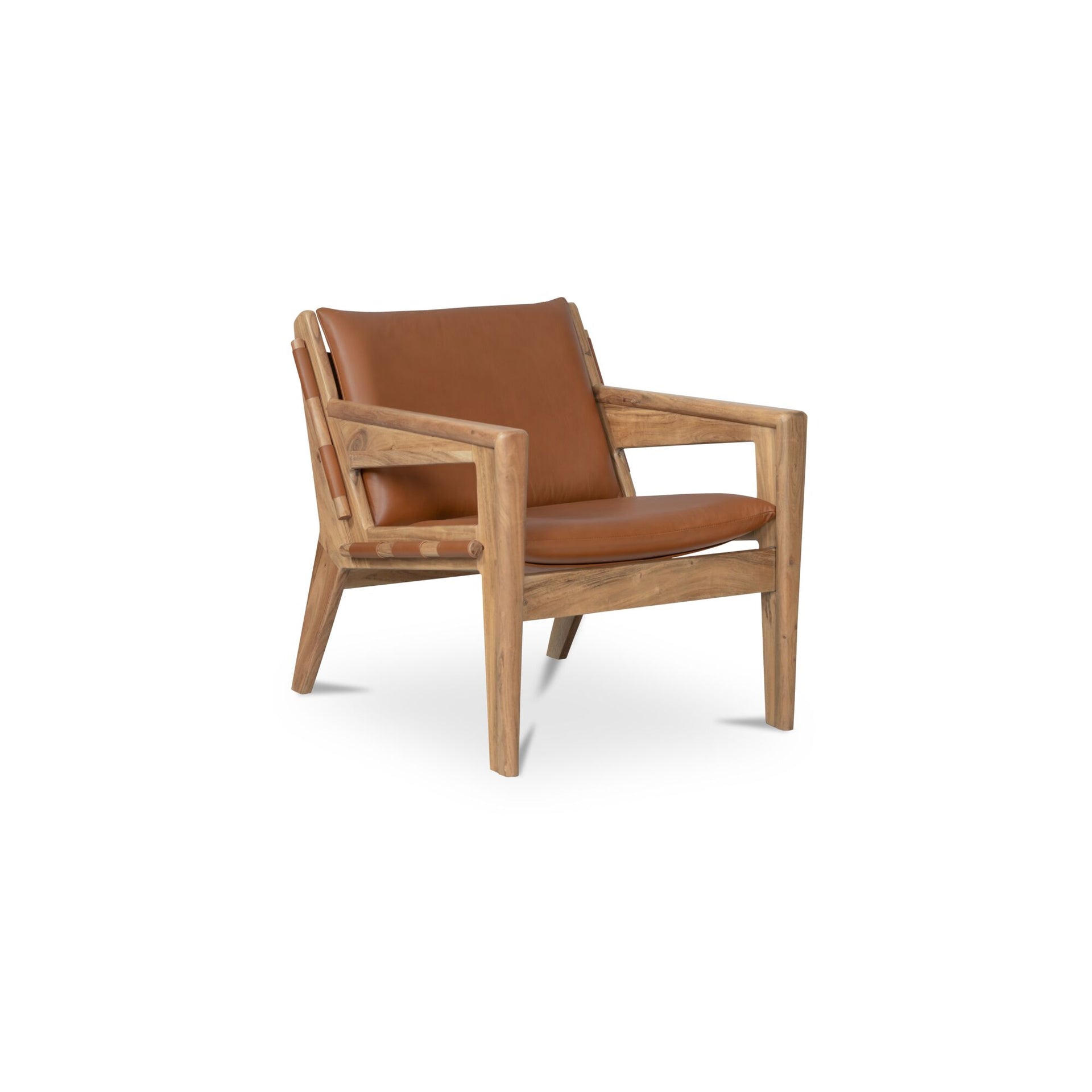 Connor Accent Chair, Sling Seat, Top-Grain Buffalo Leather, Solid Acacia Frame, Rounded Edges, Brown