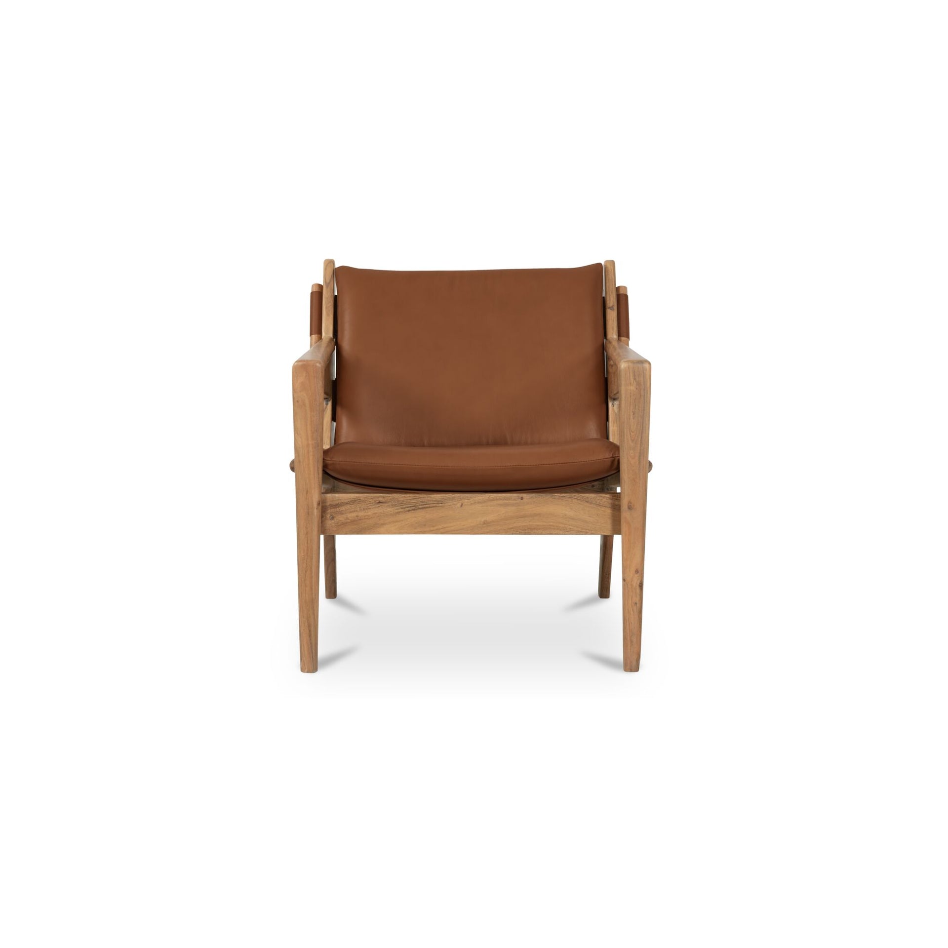 Connor Accent Chair, Sling Seat, Top-Grain Buffalo Leather, Solid Acacia Frame, Rounded Edges, Brown