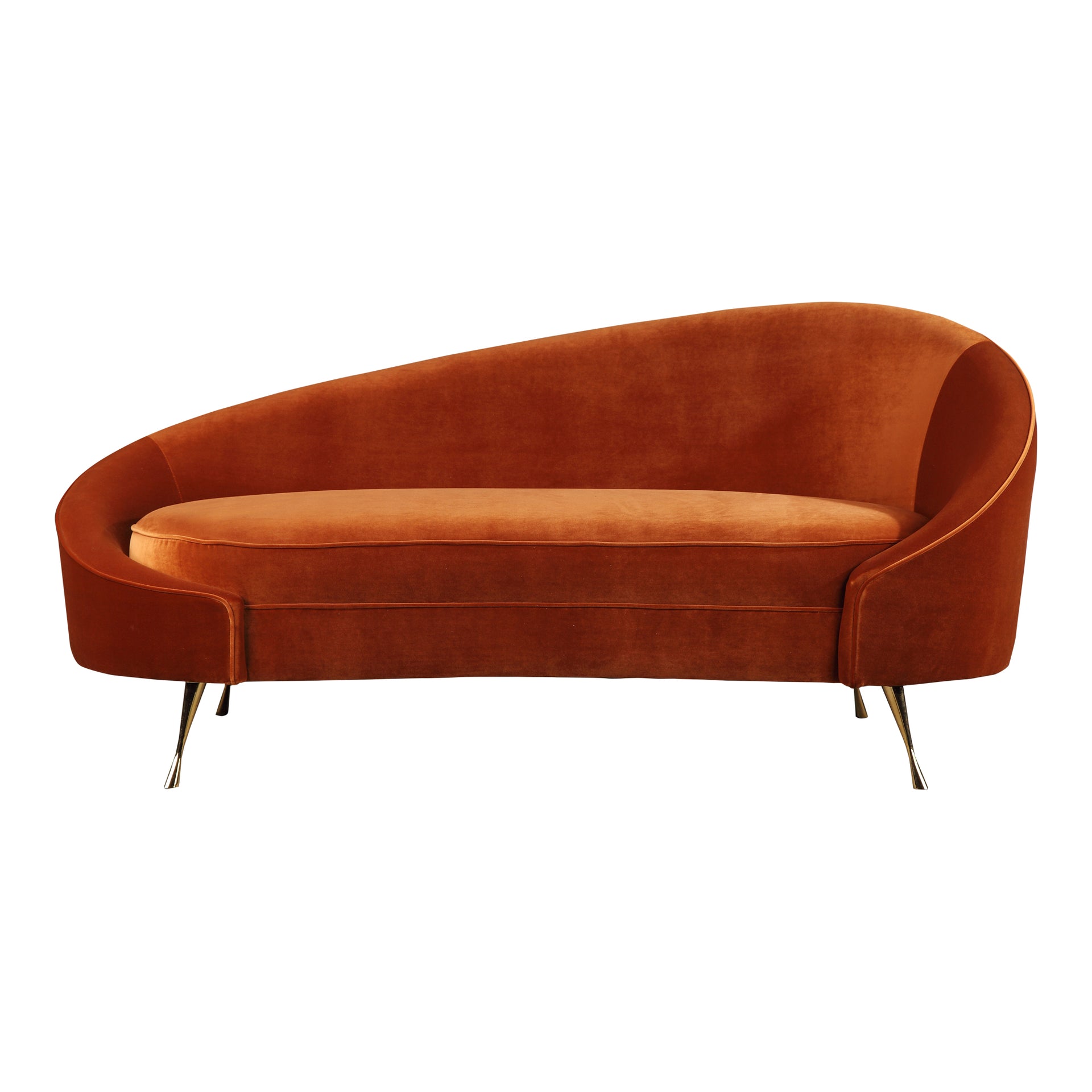 Gail Chaise, Velvety Orange Polyester Upholstery with Golden Stainless Steel Legs, Seats 2
