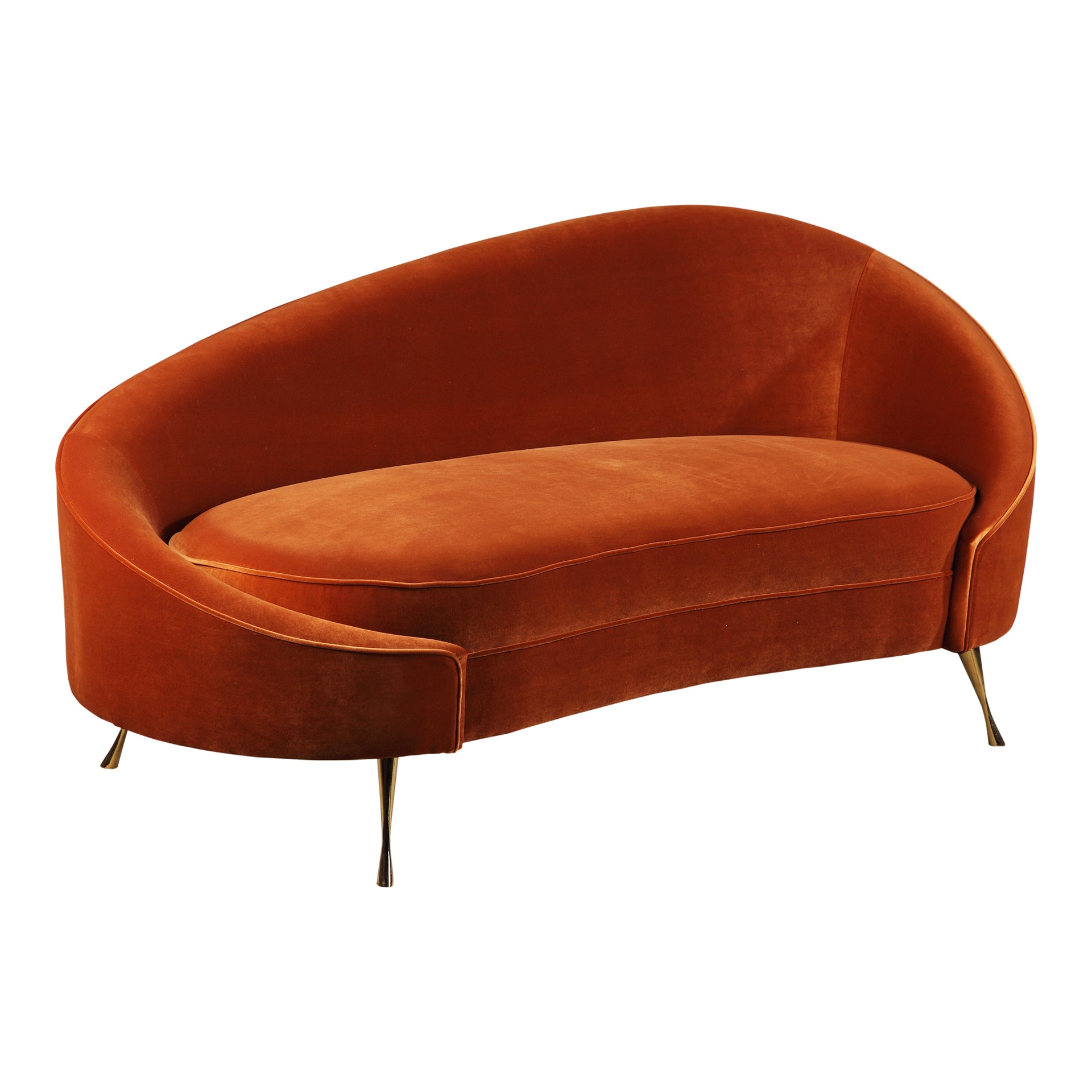 Gail Chaise, Velvety Orange Polyester Upholstery with Golden Stainless Steel Legs, Seats 2
