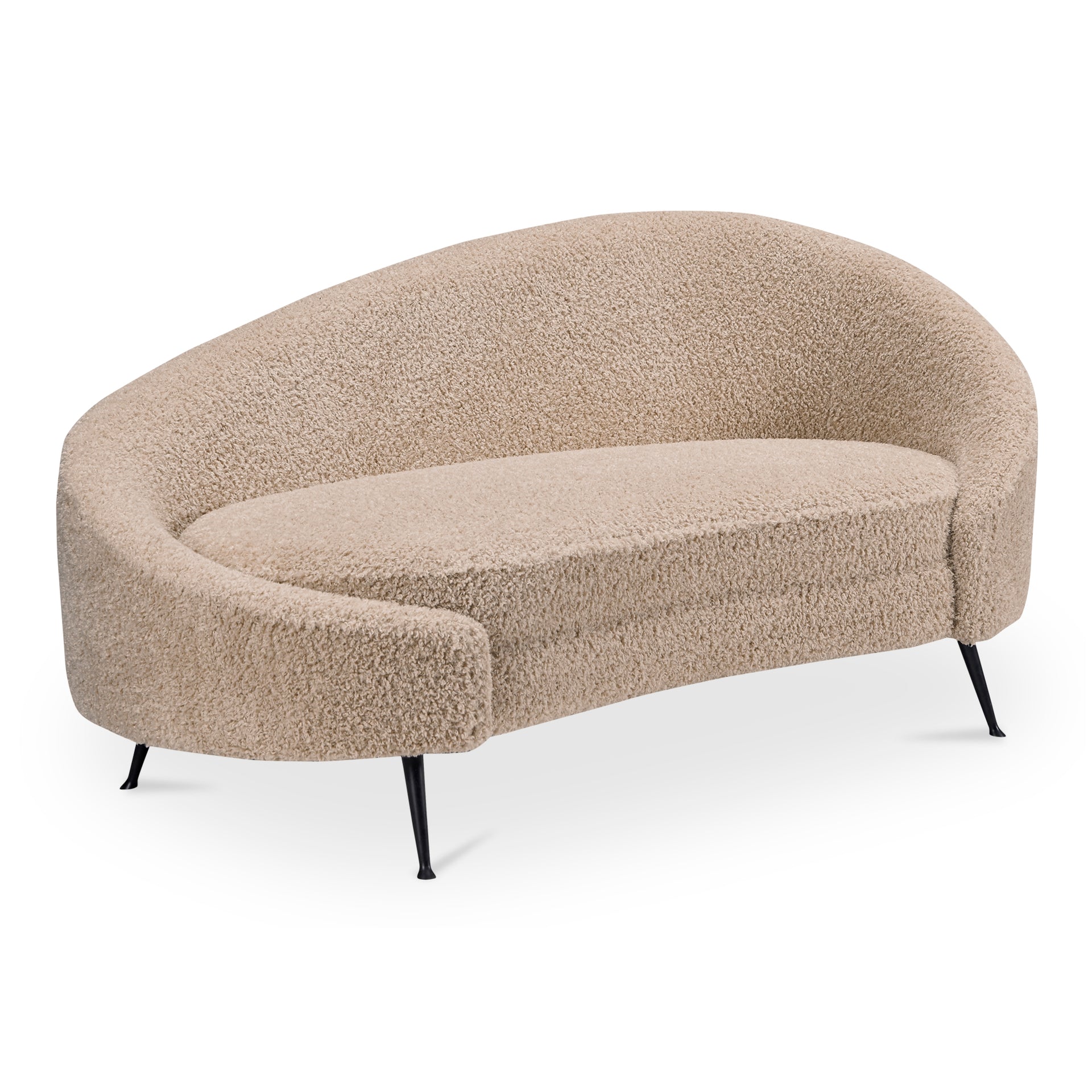 Gail Chaise, Curved Faux Shearling Upholstery with Black Stainless Steel Legs, Seats 2
