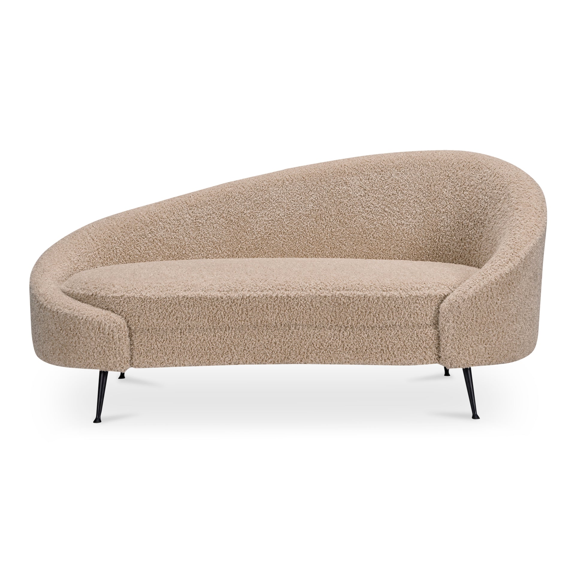Gail Chaise, Curved Faux Shearling Upholstery with Black Stainless Steel Legs, Seats 2