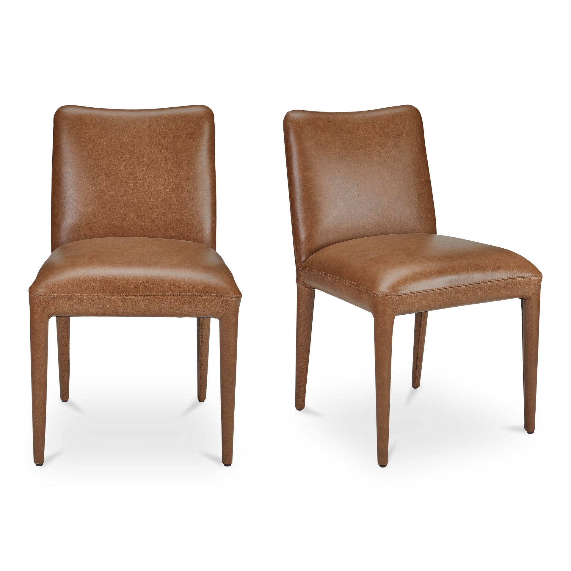 Quintessa Dining Chair, Top Grain Leather Upholstery, Ash Wood Frame, Rubber Wood Legs, Brown - Set of 2