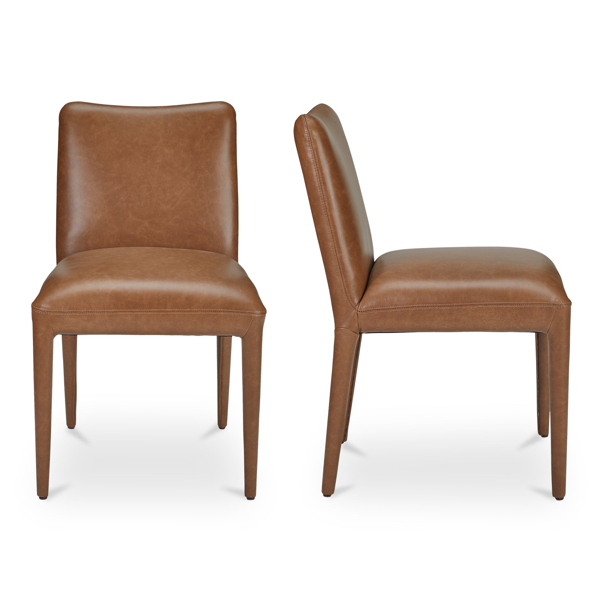 Quintessa Dining Chair, Top Grain Leather Upholstery, Ash Wood Frame, Rubber Wood Legs, Brown - Set of 2