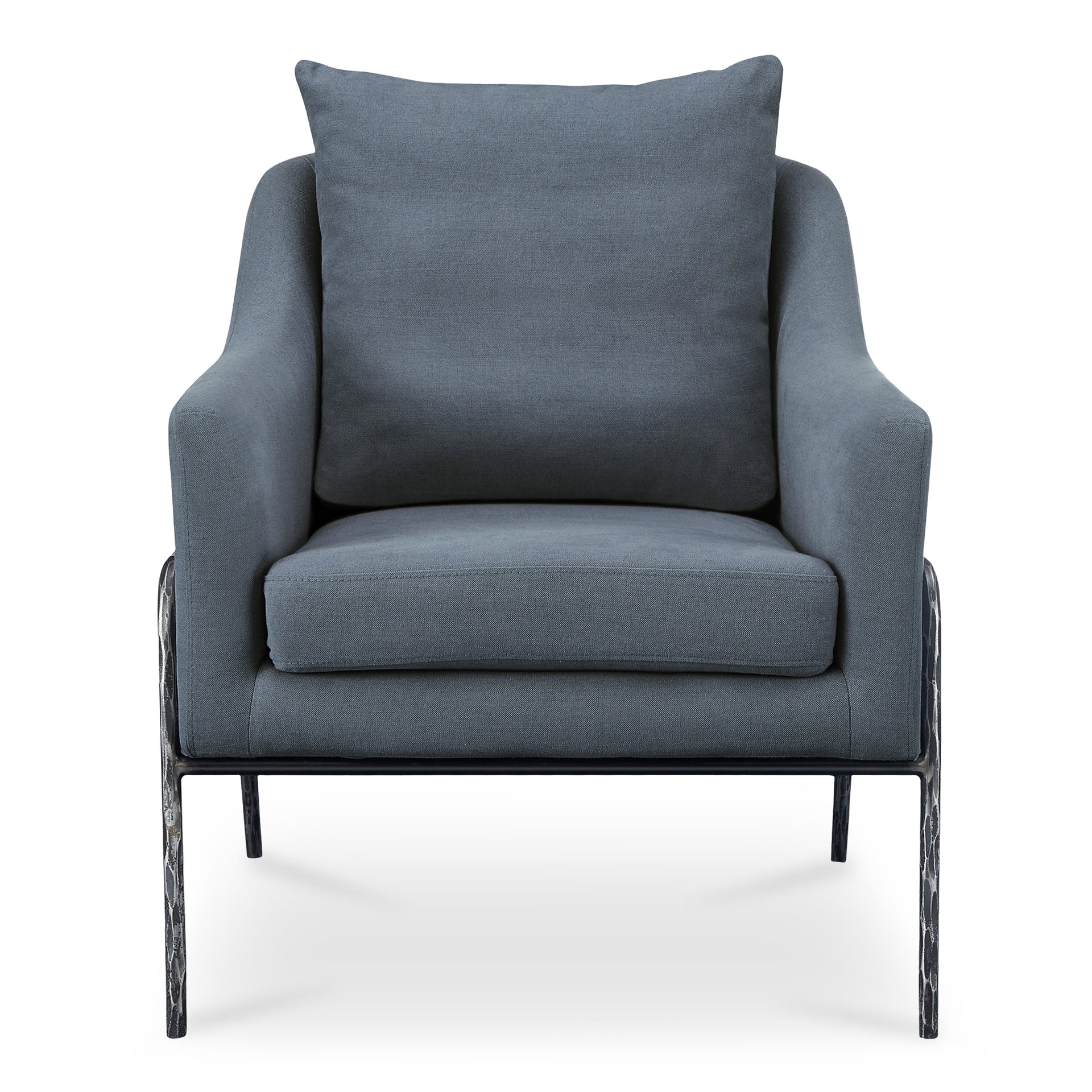 Riley Accent Chair, Rustic Cotton Linen Blend, Kiln-Dried Wood Frame, Slate Blue
