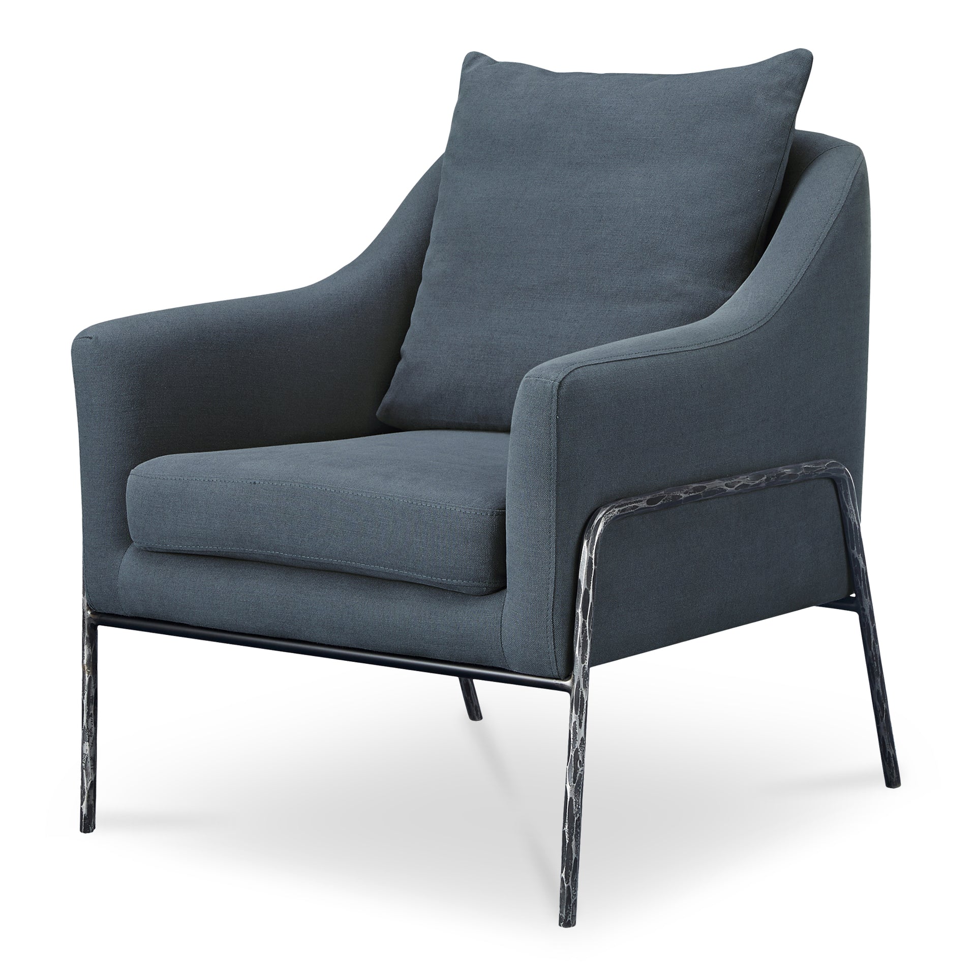 Riley Accent Chair, Rustic Cotton Linen Blend, Kiln-Dried Wood Frame, Slate Blue