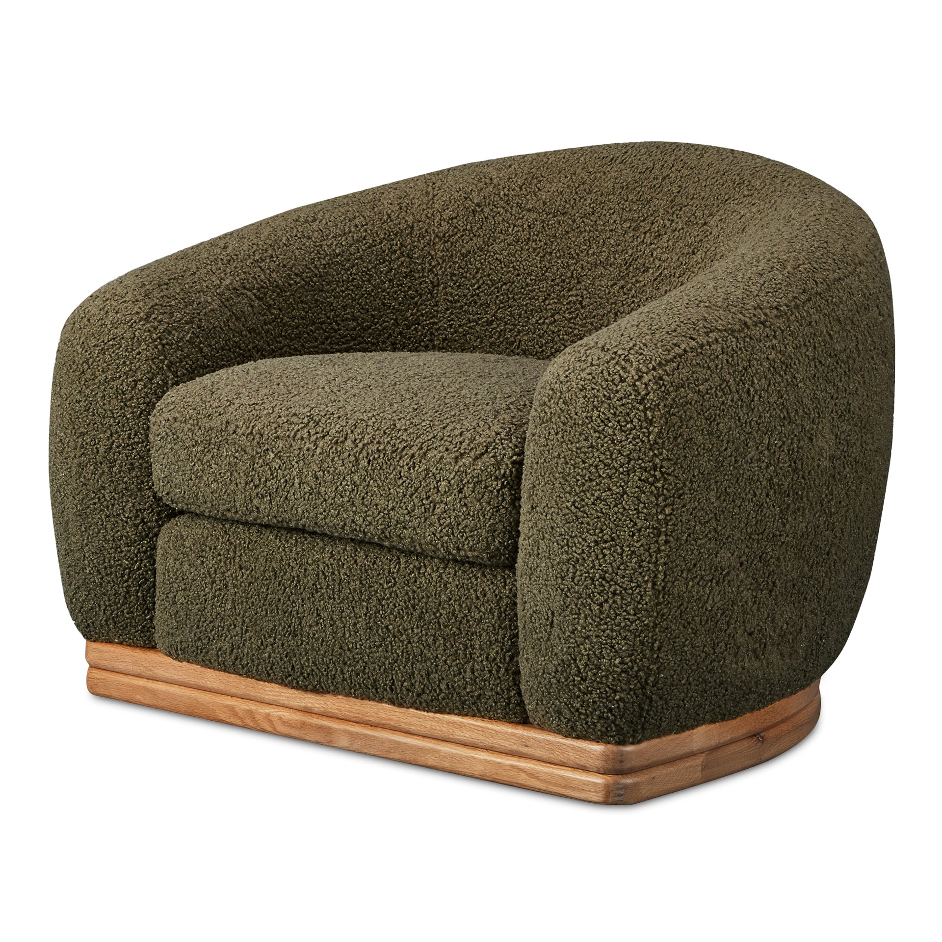 Yara Lounge Chair, Contemporary Faux Shearling, Kiln-Dried Wood Frame, Sage