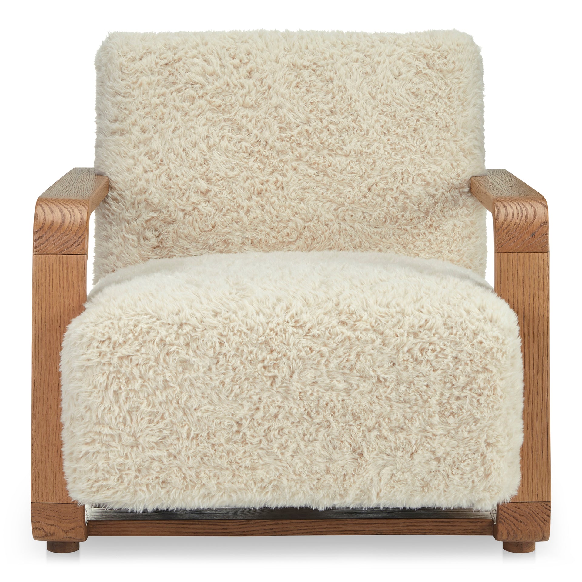 Joseph Occasional Chair, Modern Faux Fur Upholstery, Solid Oak Frame, Cream