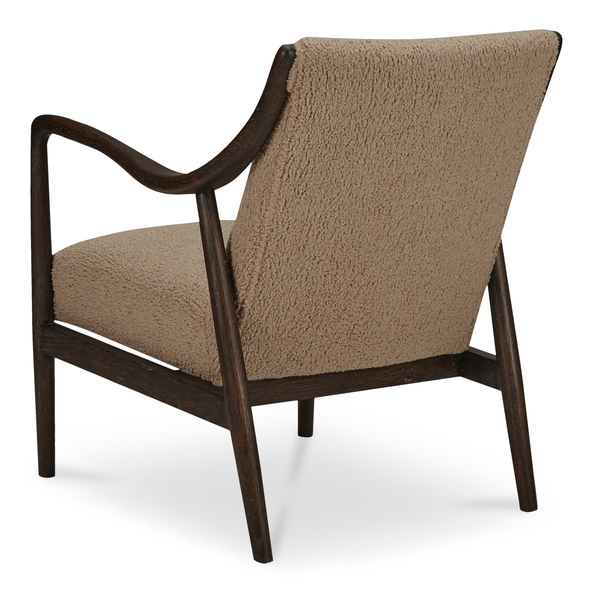 Callan Accent Chair, Solid Oak Frame, Faux Shearling Upholstery, Mid-Century Modern Design, Beige