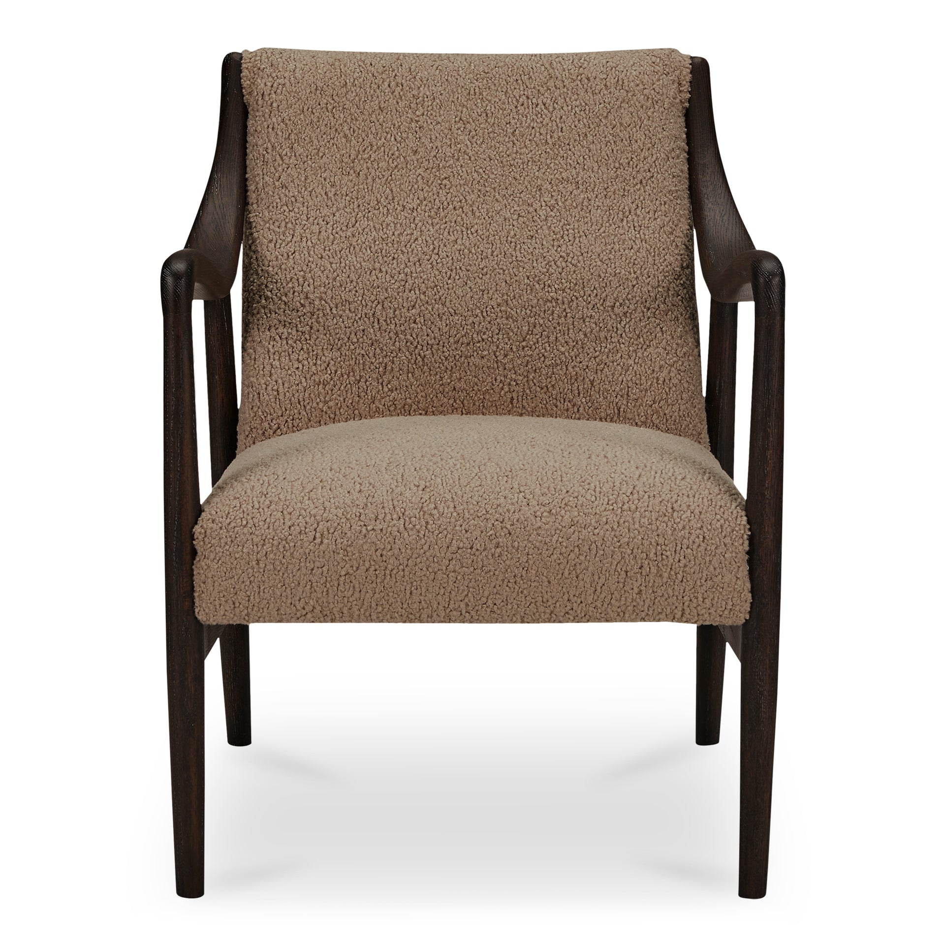 Callan Accent Chair, Solid Oak Frame, Faux Shearling Upholstery, Mid-Century Modern Design, Beige