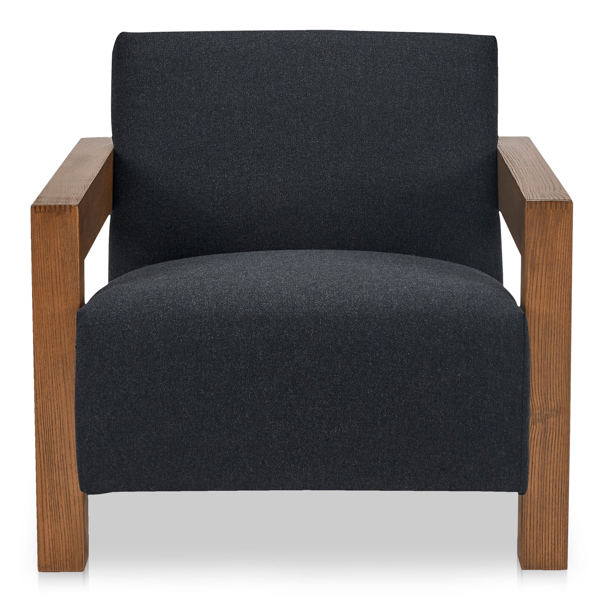 Lorien Lounge Chair, Herringbone Wool Blend Upholstery, Solid Oak Frame, Charcoal Grey