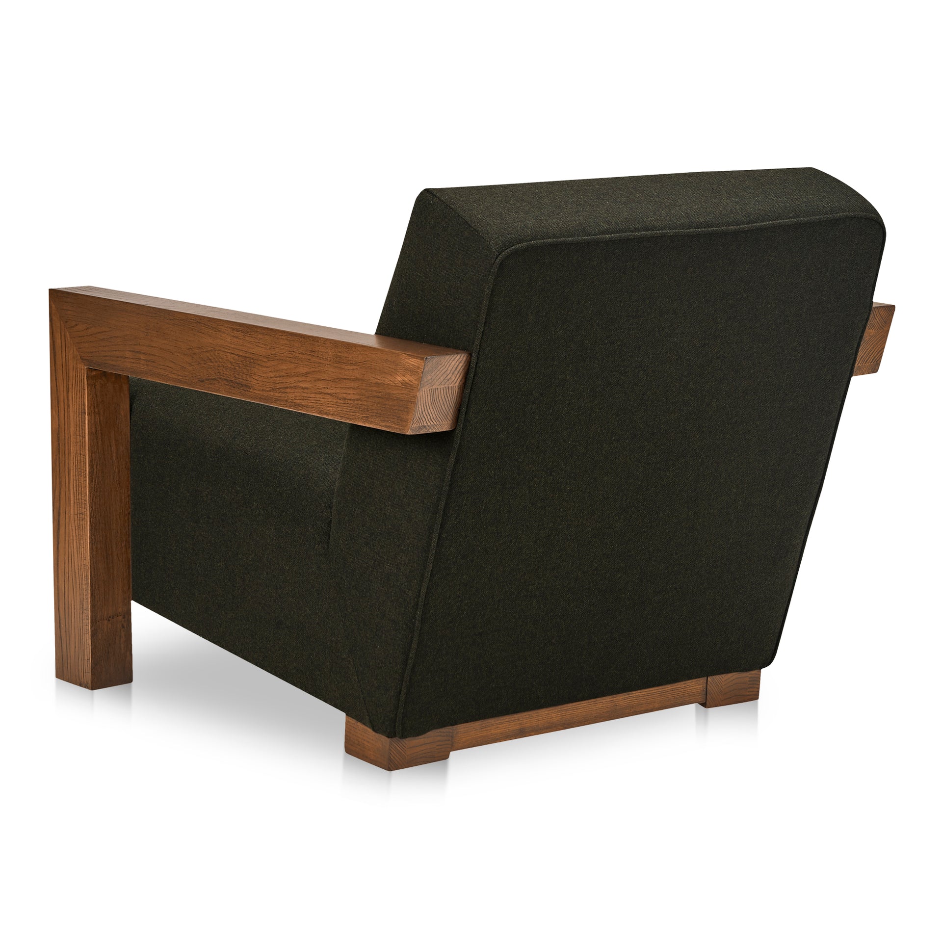 Lorien Lounge Chair, Herringbone Wool Blend Upholstery, Solid Oak Frame, Olive Green