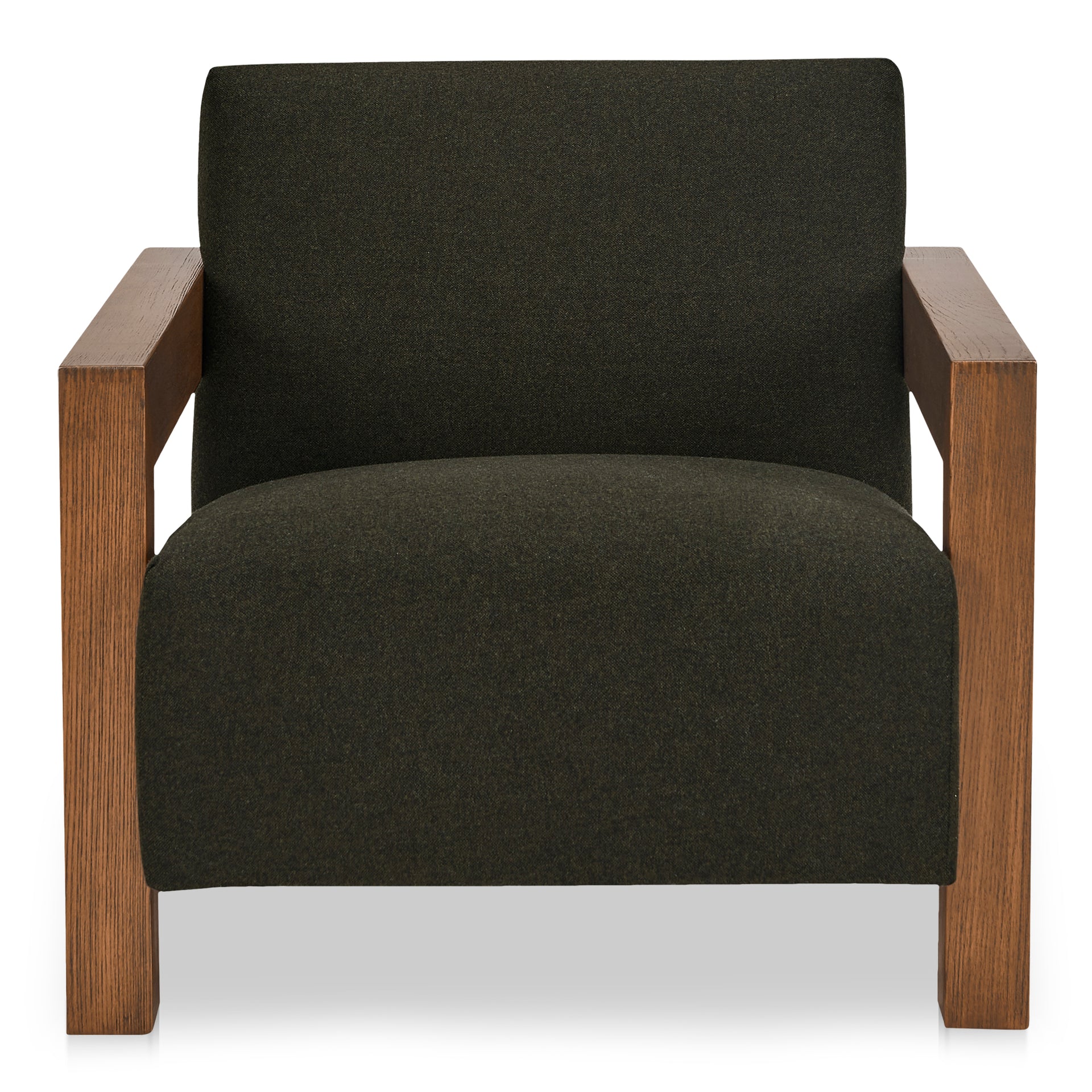 Lorien Lounge Chair, Herringbone Wool Blend Upholstery, Solid Oak Frame, Olive Green