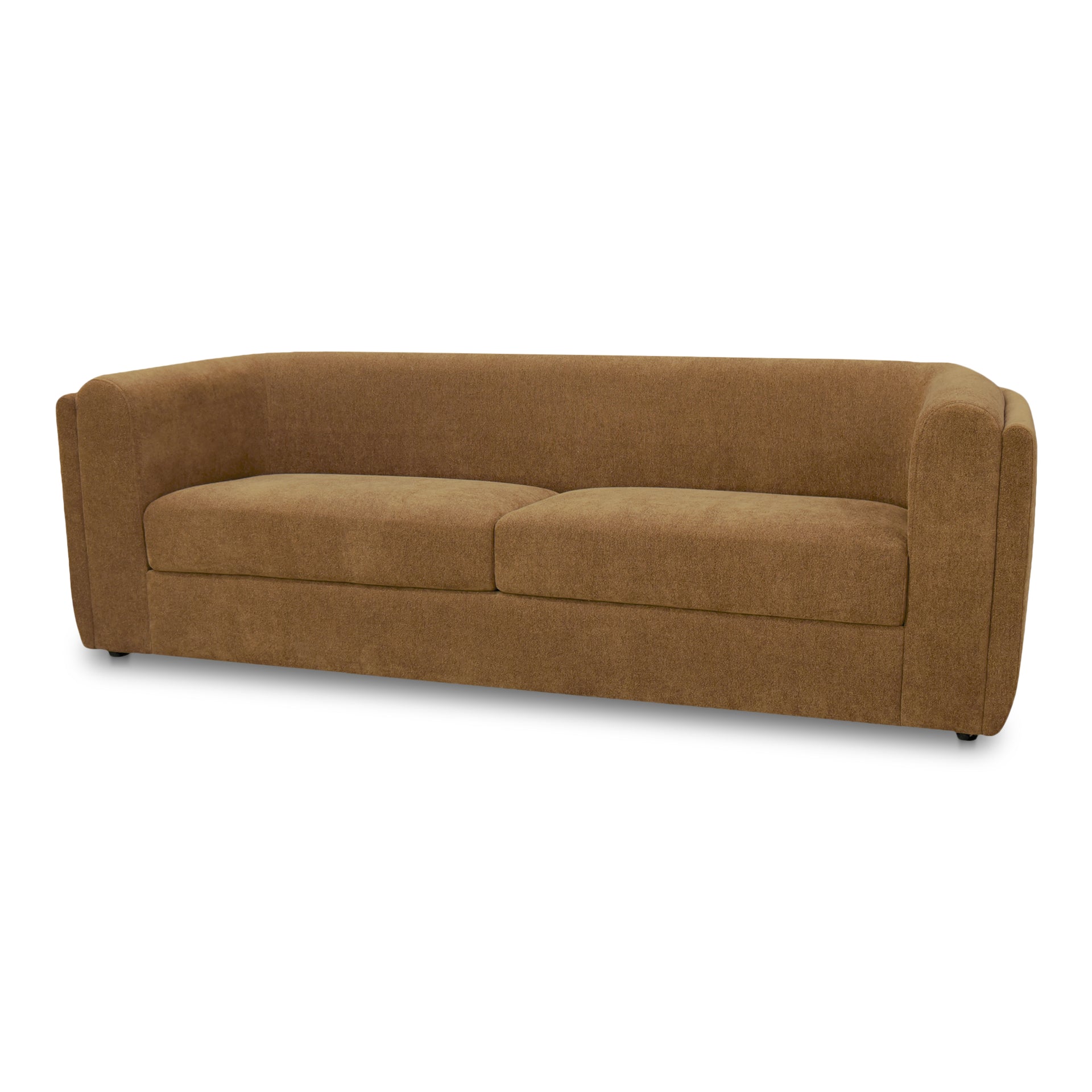 Orion Sofa, Soft Performance Treatment Fabric, Foam & Fiber Cushions, Rubber Wood Frame, Ochre Brown