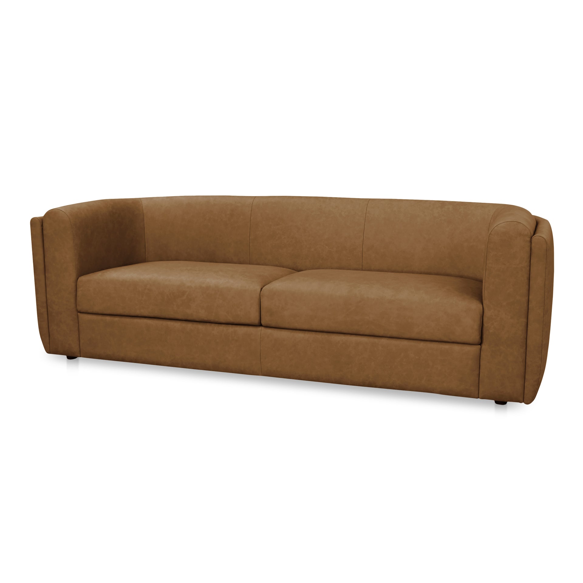 Orion Sofa, Top-Grain Leather Upholstery, Foam & Fiber Cushions, Rubber Wood Frame, Tan