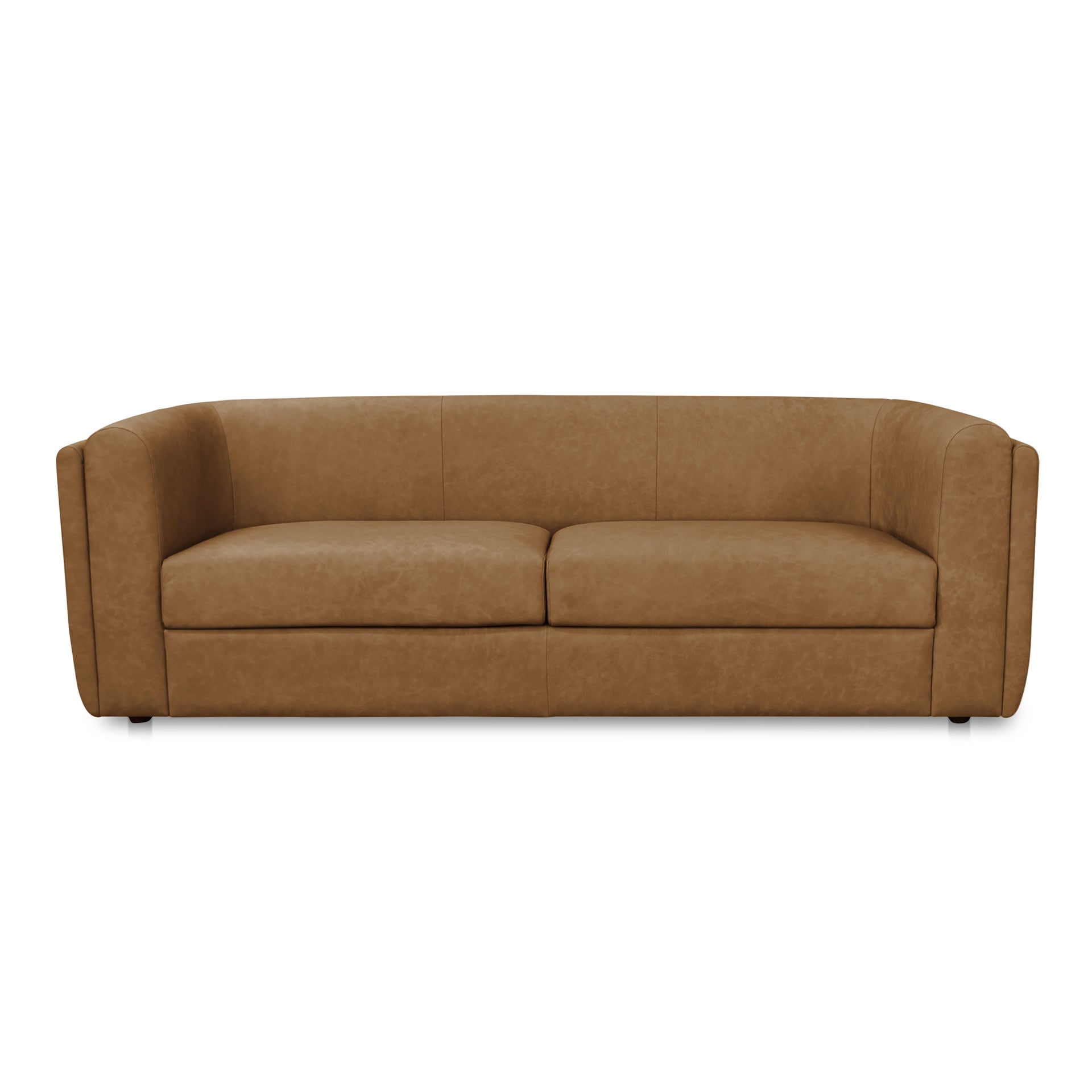 Orion Sofa, Top-Grain Leather Upholstery, Foam & Fiber Cushions, Rubber Wood Frame, Tan