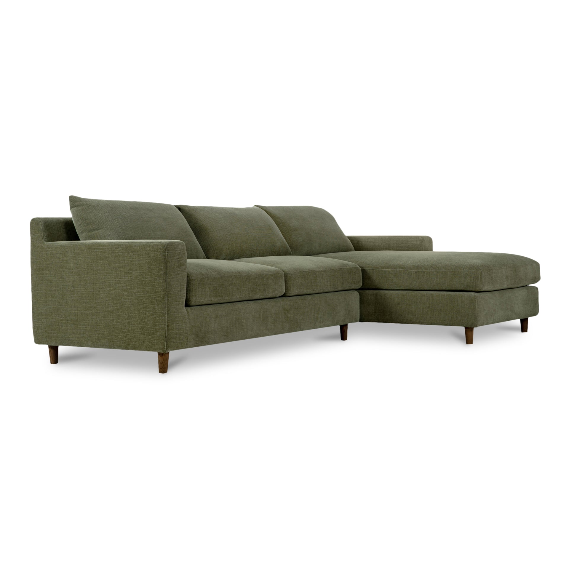 Veyric Right-Facing Sectional Sofa, High Back, Chenille Polyester Upholstery, Feather Blend Seat, Seats 4, Olive