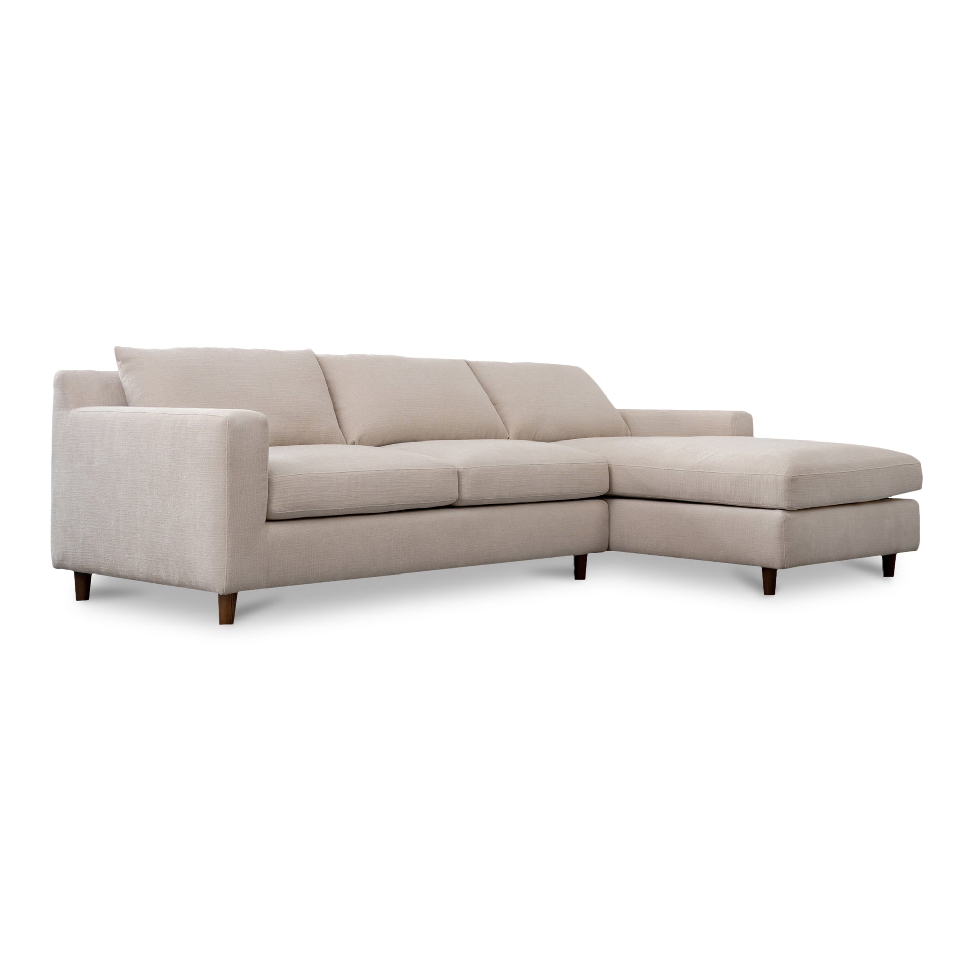 Veyric Right-Facing Sectional Sofa, High Back, Chenille Performance Fabric, Feather Blend Seat, Beige, Seats 4