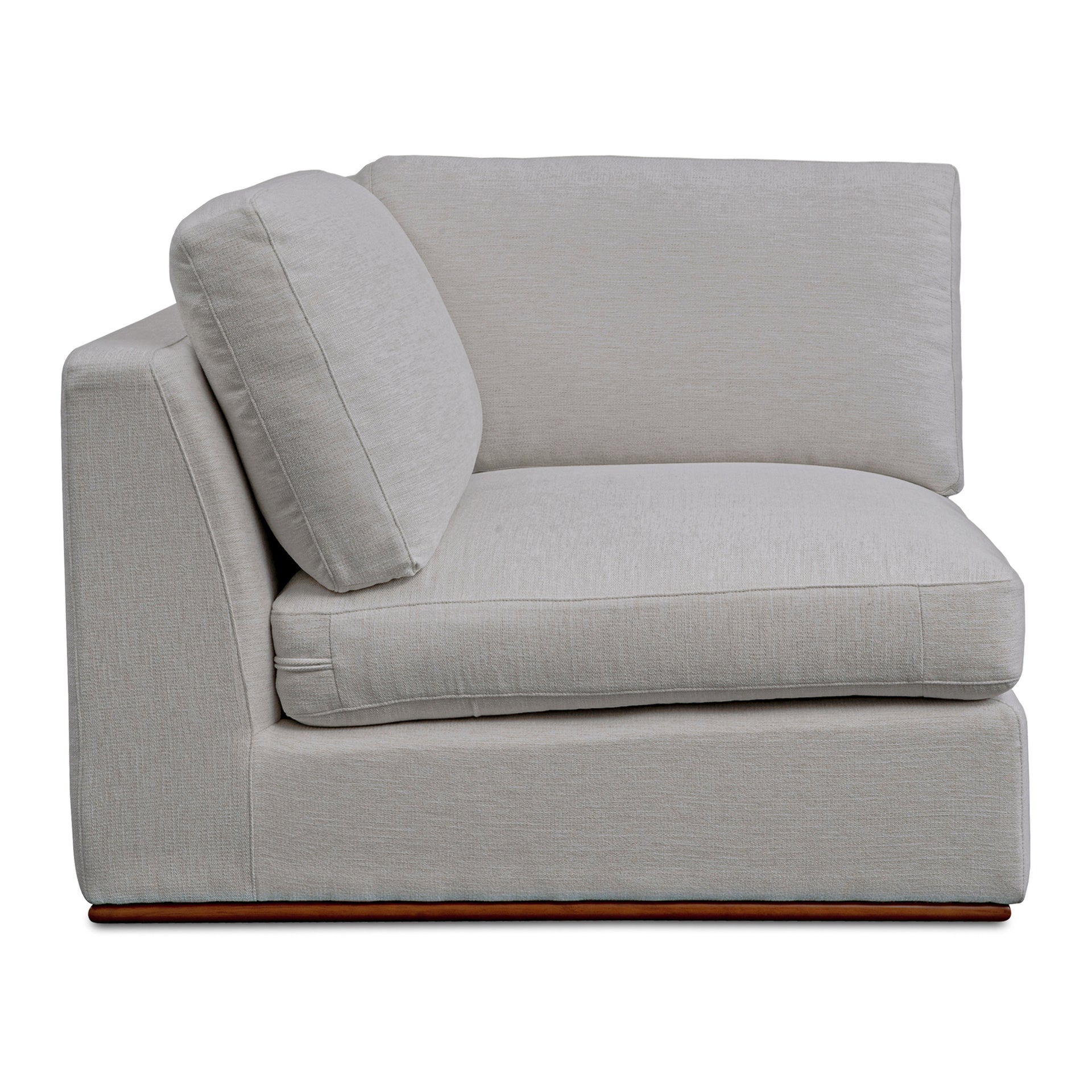 Rio Corner Chair, Feather-Fiber Cushions, Rubber Wood Base, Flecked Grey