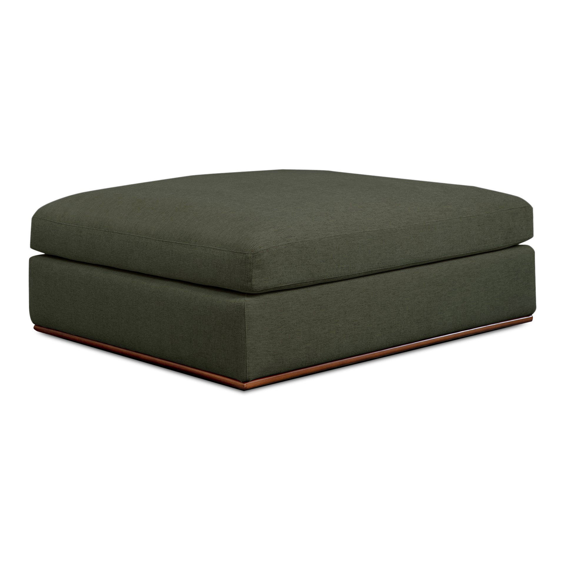 Rio Ottoman, Feather-Fiber Cushion, Rubber Wood Base, Deep Green