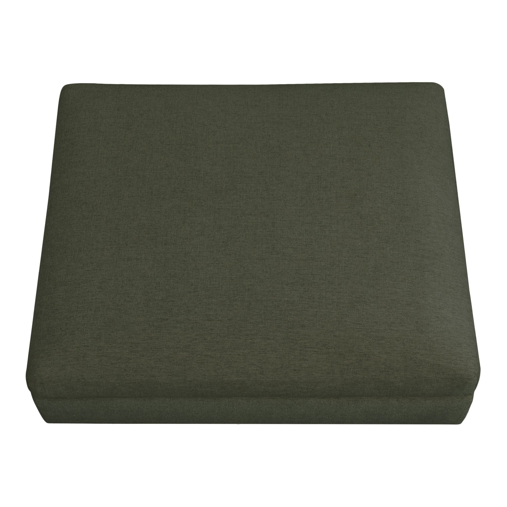 Rio Ottoman, Feather-Fiber Cushion, Rubber Wood Base, Deep Green