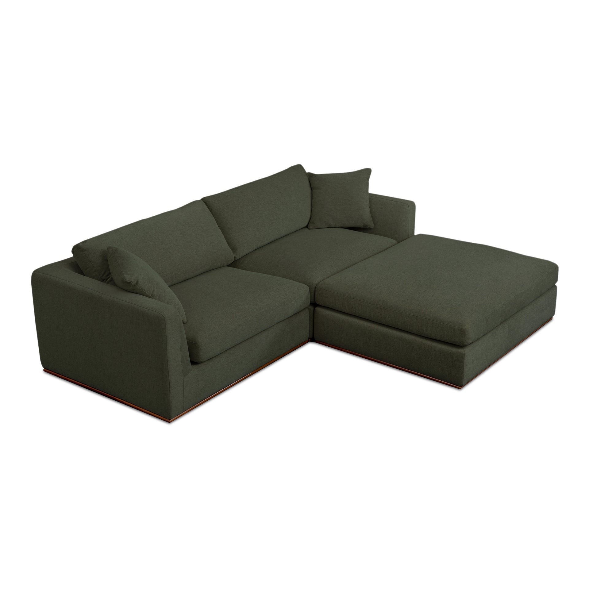Rio Nook Modular Sectional Sofa, Feather-Fiber Cushions, Rubber Wood Base, 3-Piece Set, Deep Green
