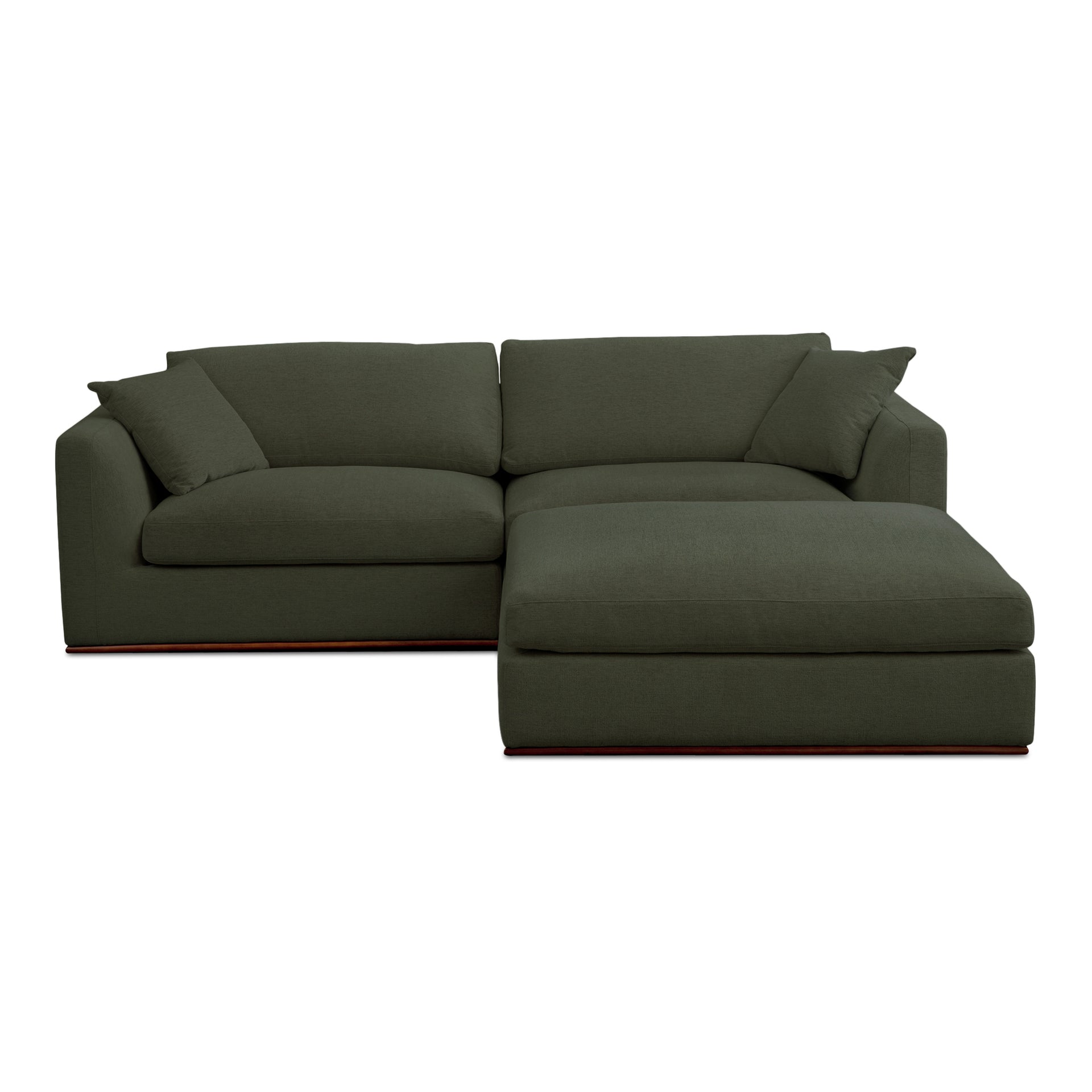 Rio Nook Modular Sectional Sofa, Feather-Fiber Cushions, Rubber Wood Base, 3-Piece Set, Deep Green