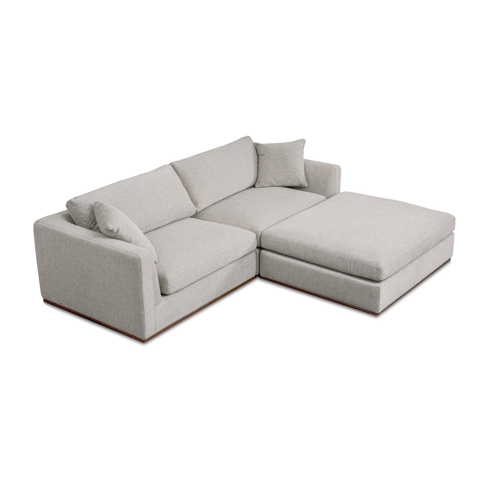 Rio Nook Modular Sectional, Feather-Fiber Cushions, Rubber Wood Base, 3-Piece Set, Flecked Grey