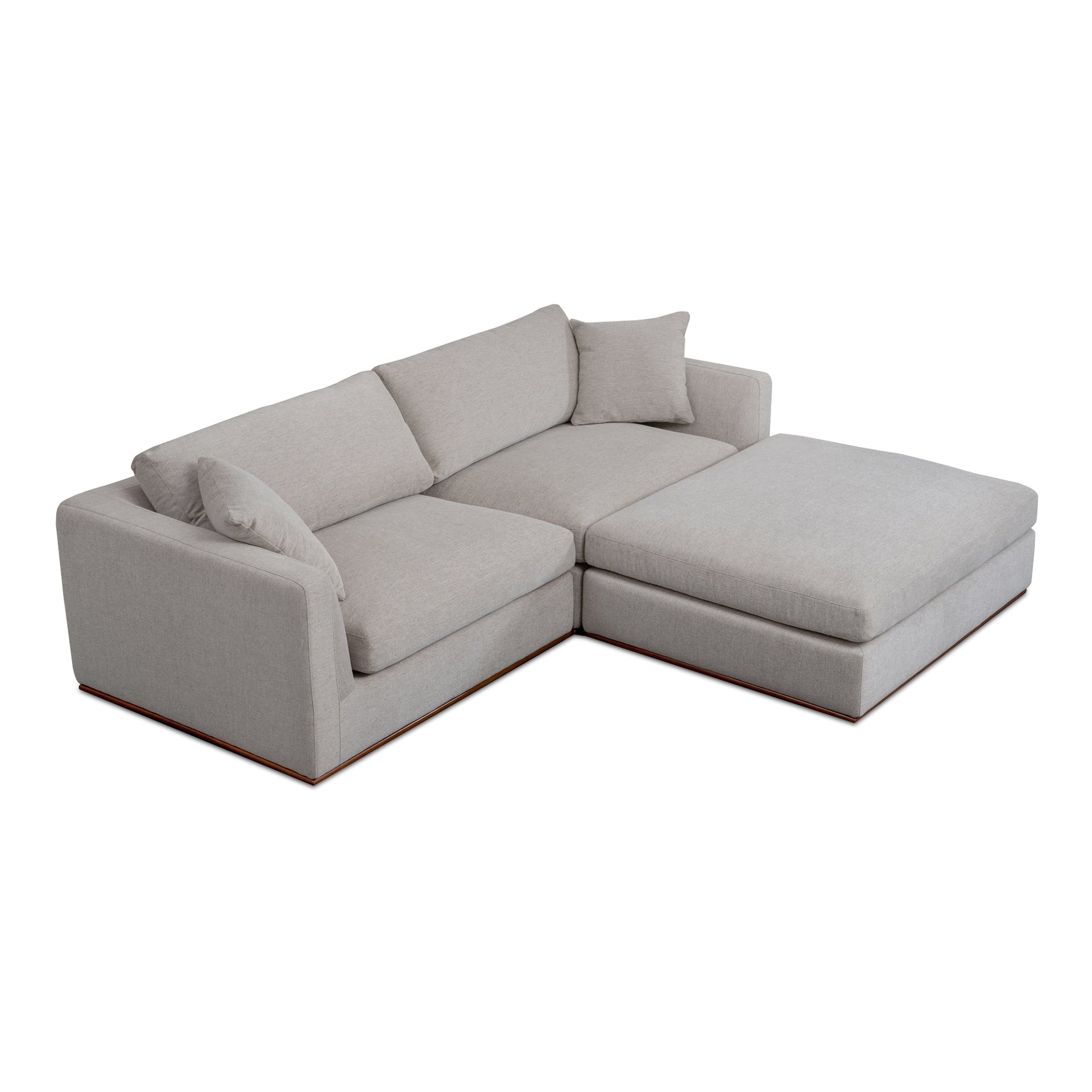 Rio Nook Modular Sectional, Feather-Fiber Cushions, Rubber Wood Base, 3-Piece Set, Flecked Grey