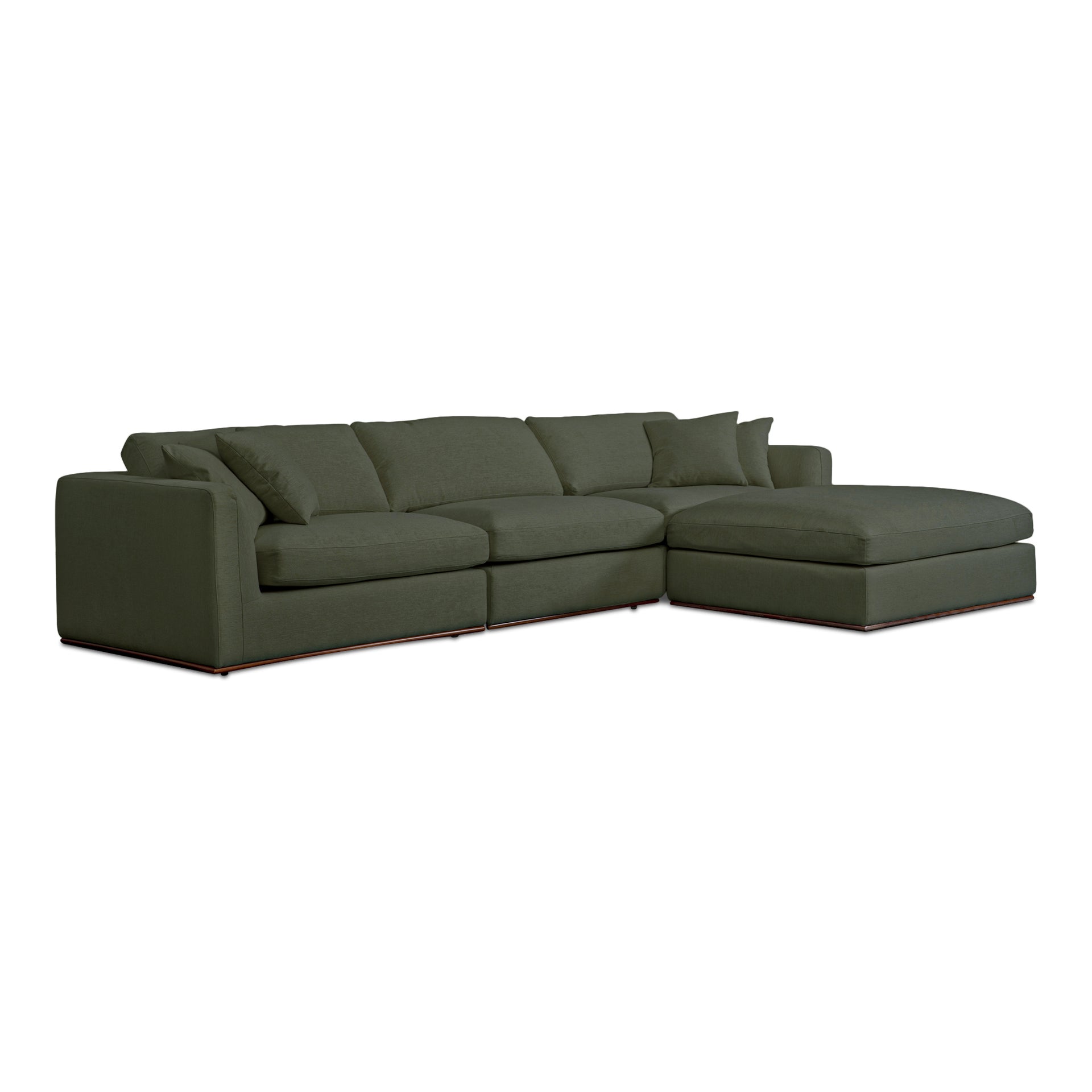 Rio Lounge Modular Sectional, Feather-Fiber Cushions, Rubber Wood Base, 4-Piece Set, Deep Green