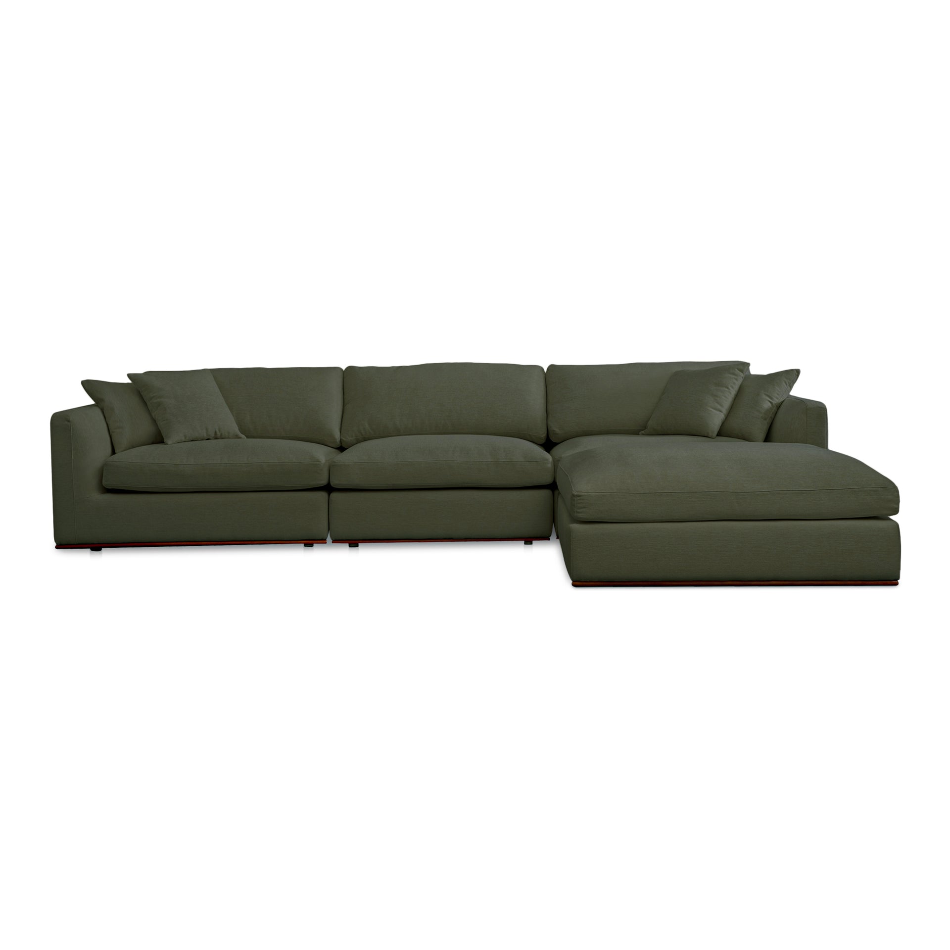Rio Lounge Modular Sectional, Feather-Fiber Cushions, Rubber Wood Base, 4-Piece Set, Deep Green