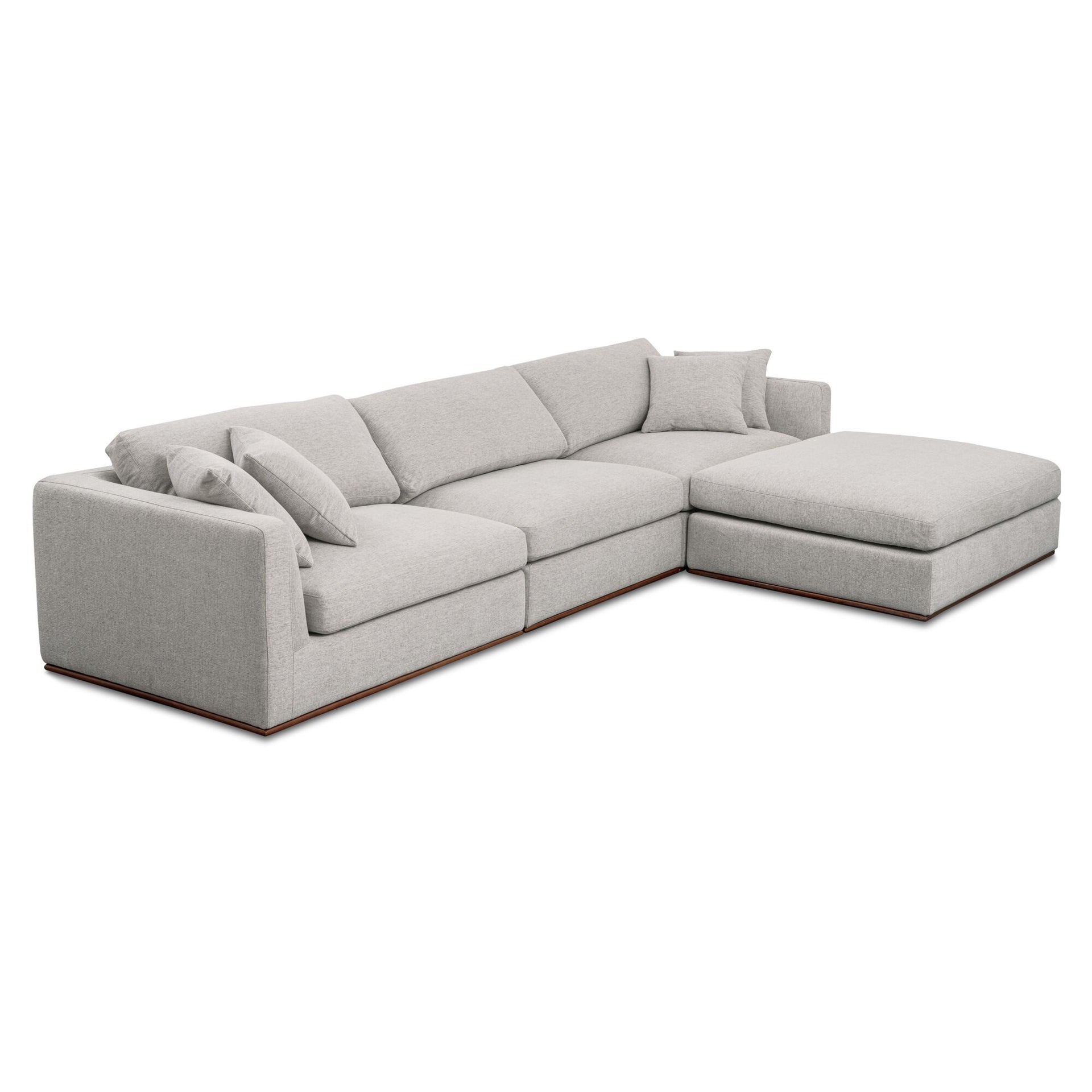 Rio Lounge Modular Sectional, Feather-Fiber Cushions, Rubber Wood Base, 4-Piece Set, Flecked Grey