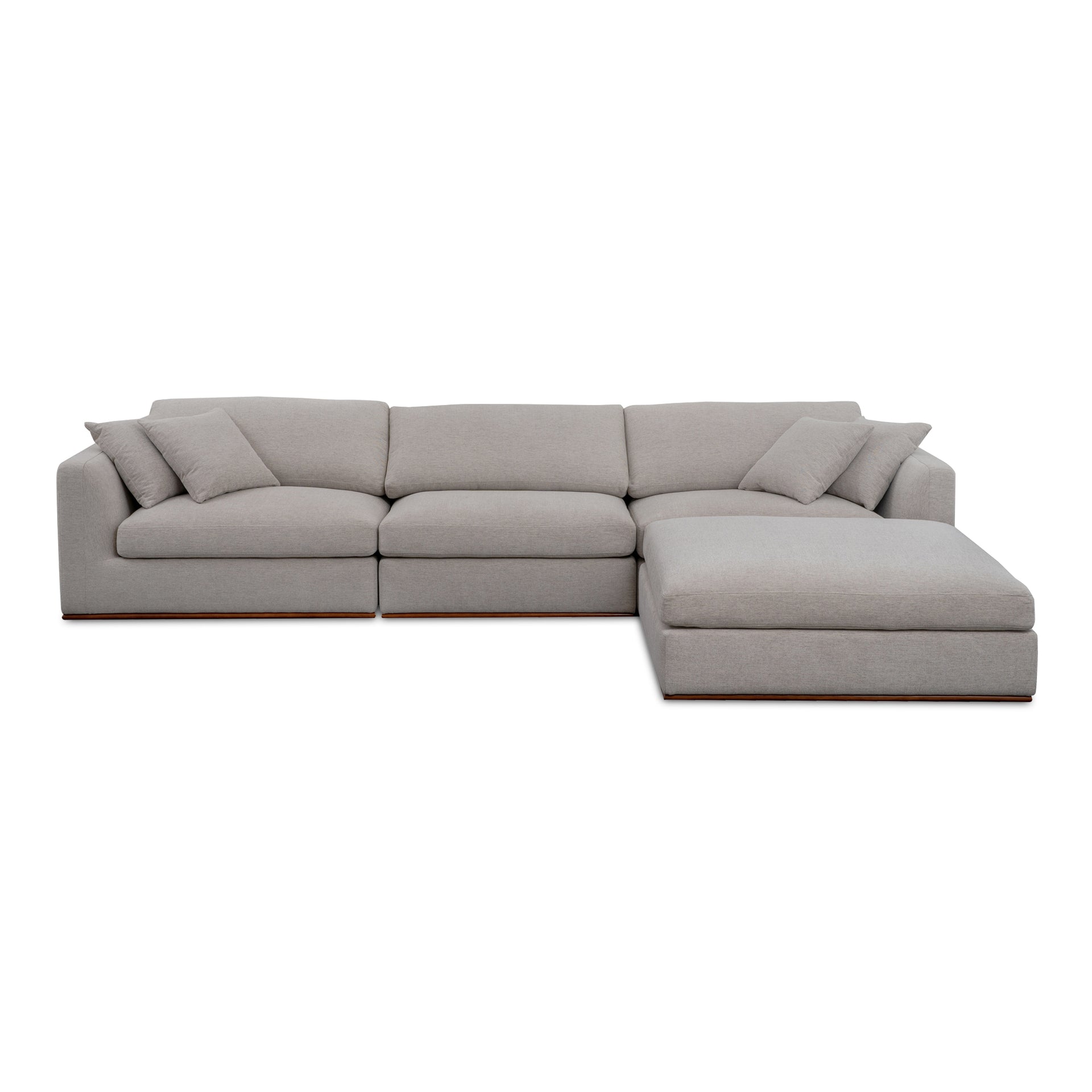 Rio Lounge Modular Sectional, Feather-Fiber Cushions, Rubber Wood Base, 4-Piece Set, Flecked Grey