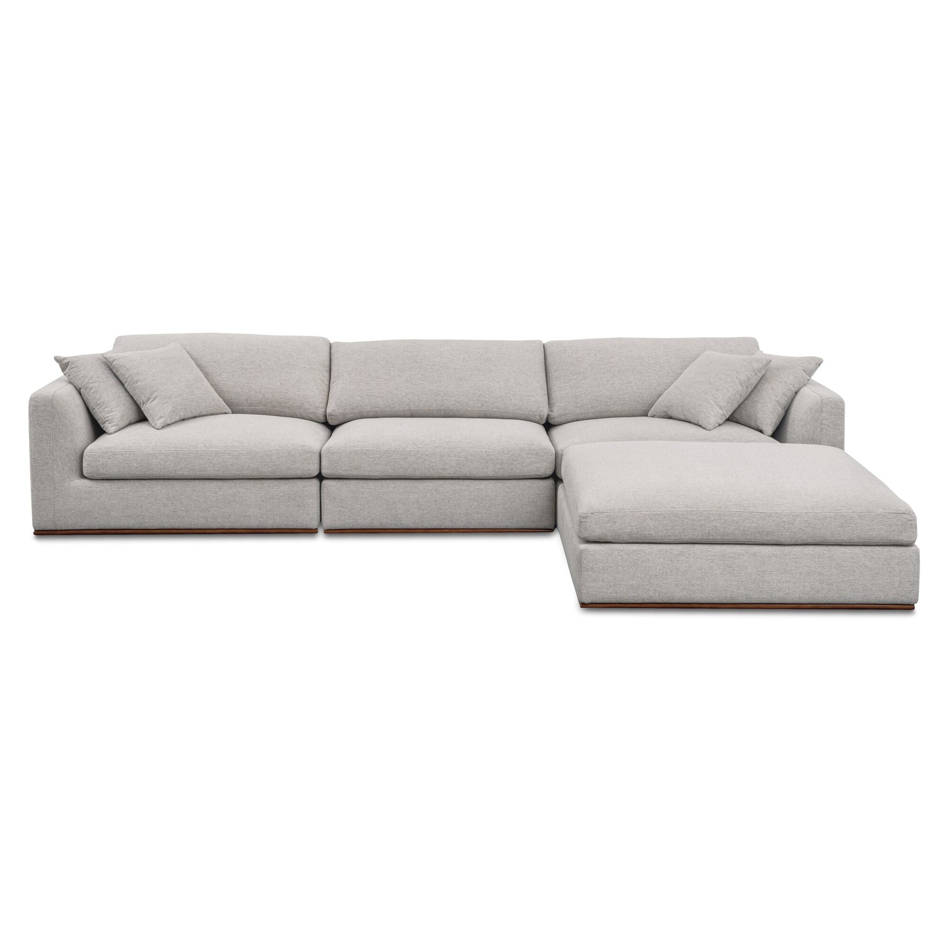 Rio Lounge Modular Sectional, Feather-Fiber Cushions, Rubber Wood Base, 4-Piece Set, Flecked Grey